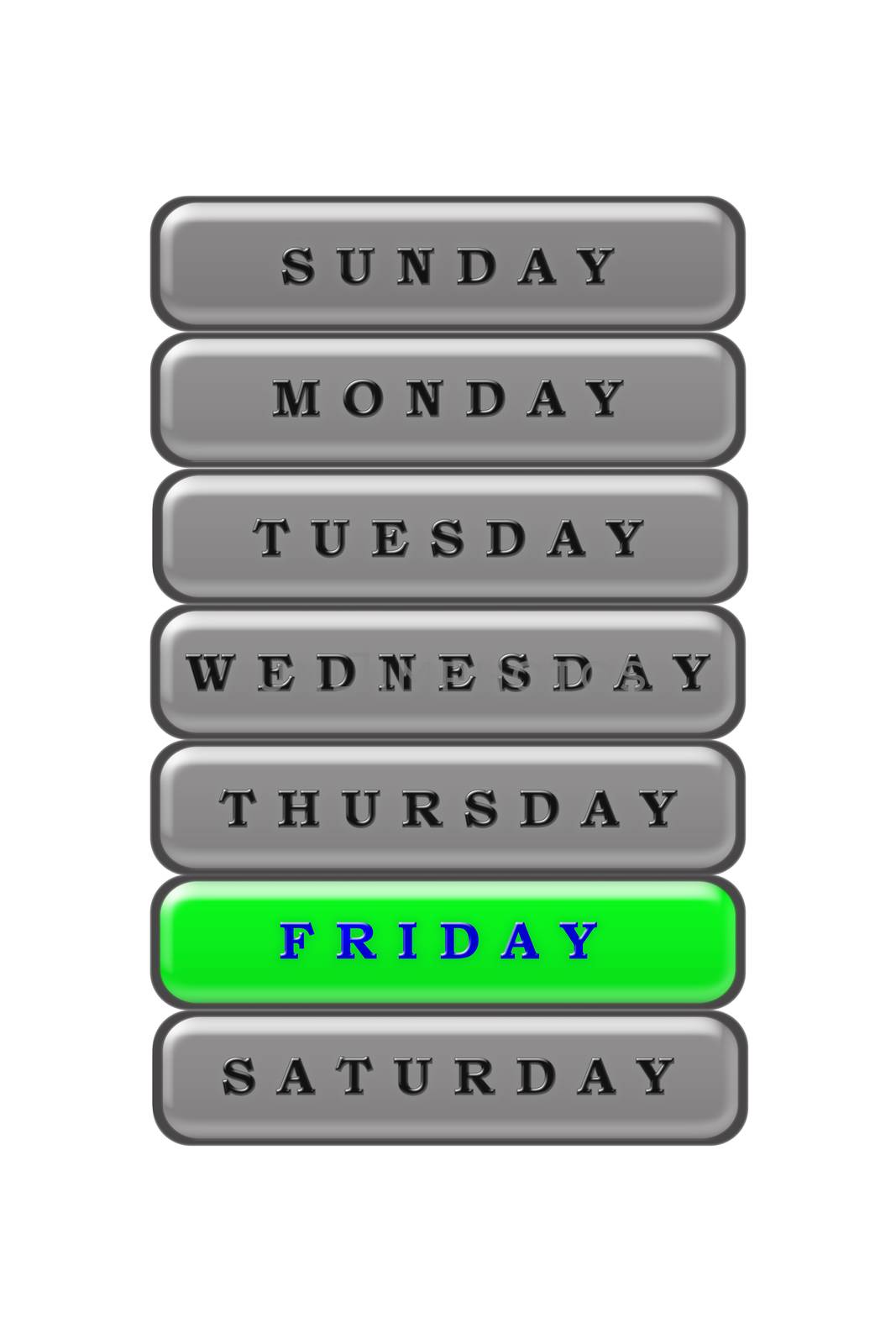 In the days of the week list, Friday is highlighted in blue on a by Grommik