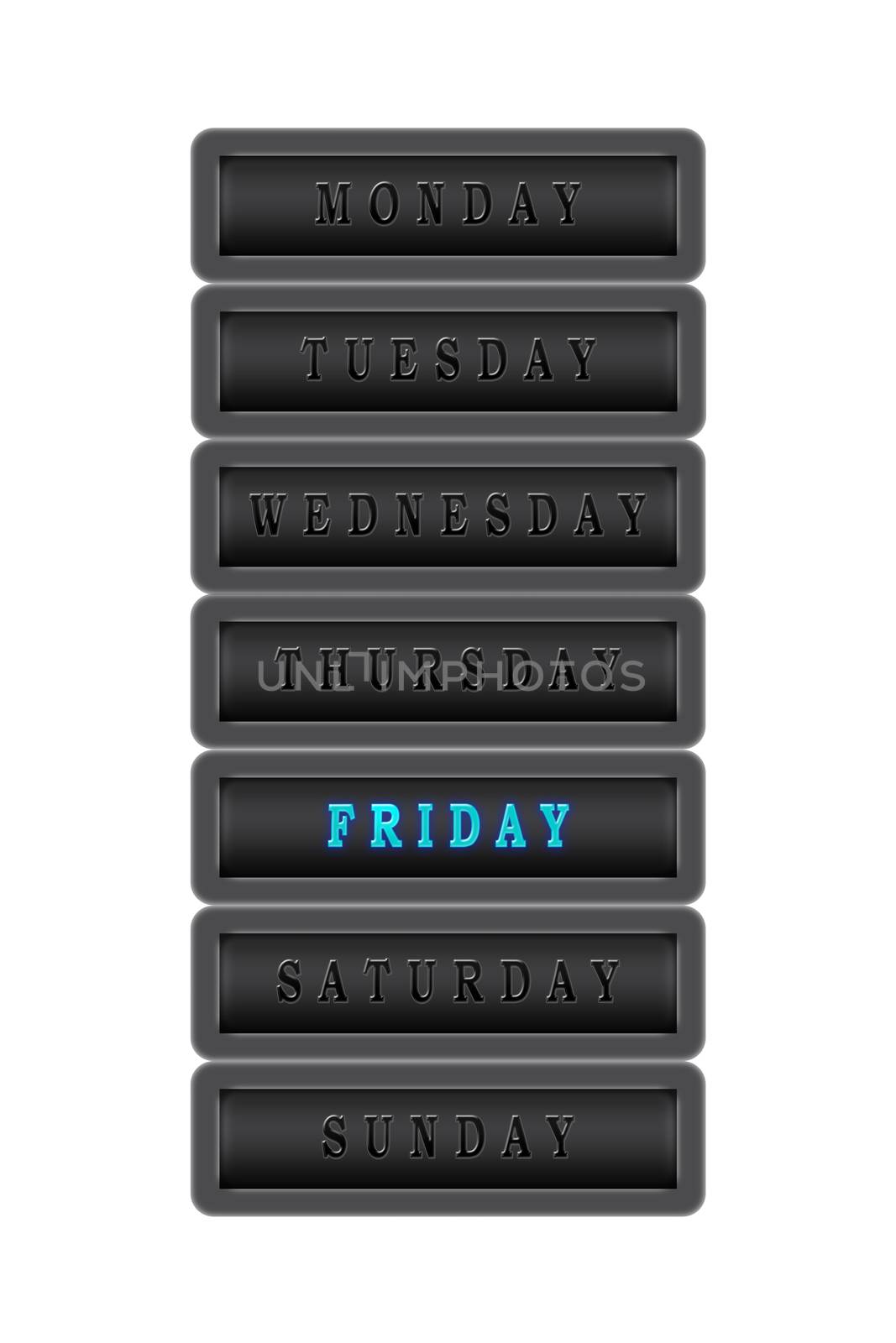 In the days of the week list, Friday is highlighted in blue on a by Grommik