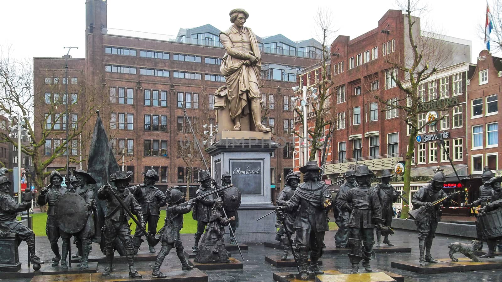 Netherlands, Amsterdam-February 26, 2015: Monument to Dutch artist Rembrandt van Rijn. It was installed on the square of the same name in 1852.