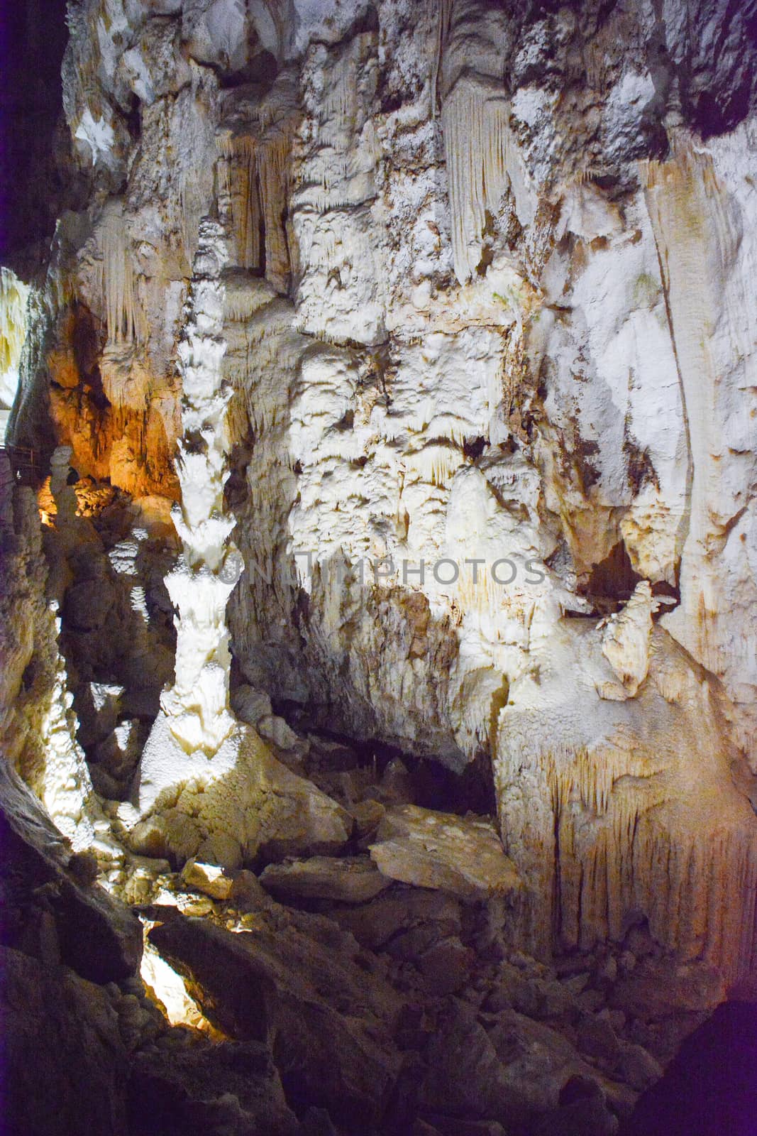 spectacular stalactites in a network of caves in Italy