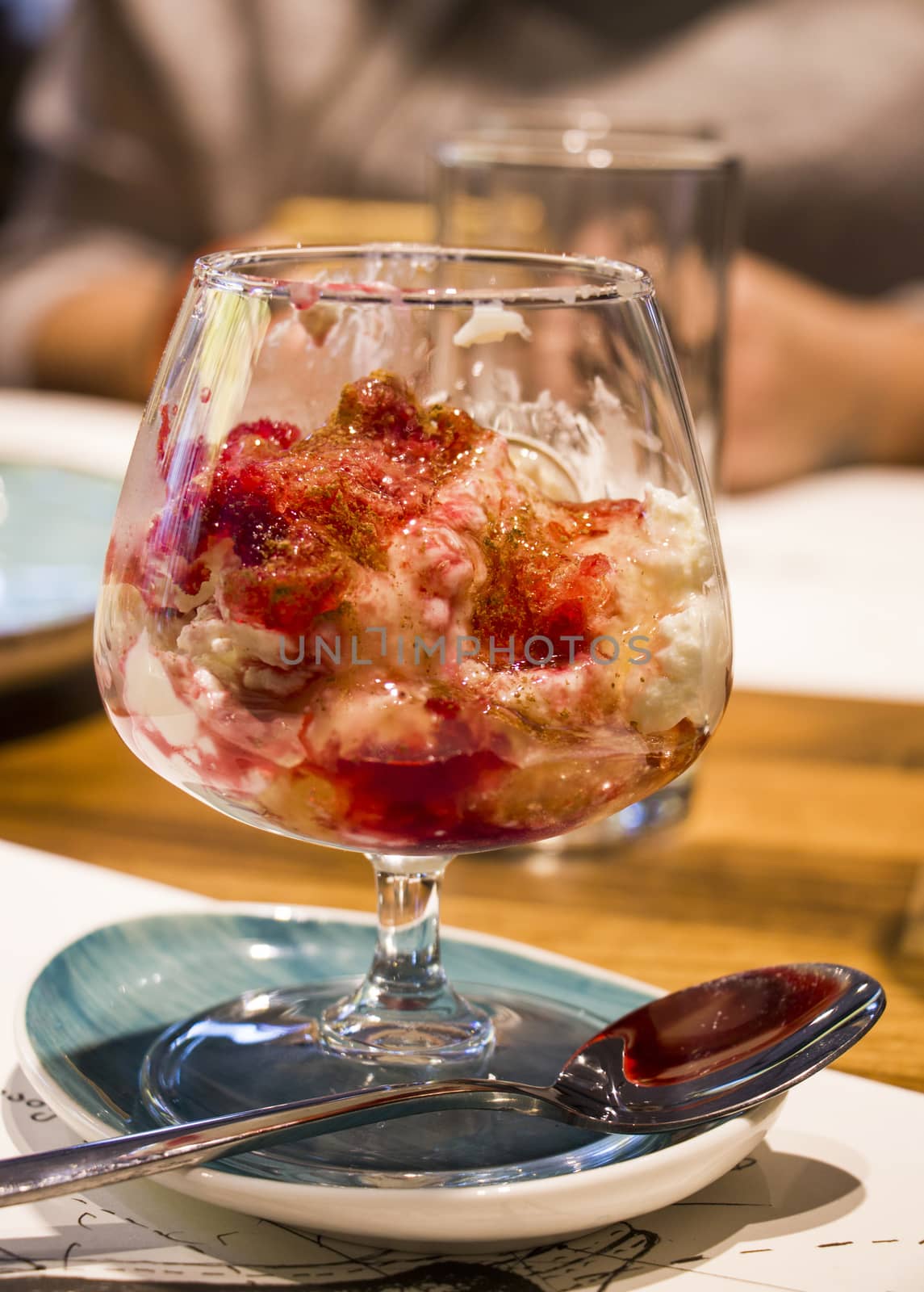 Georgian traditional desert with strawberry and yoghourt