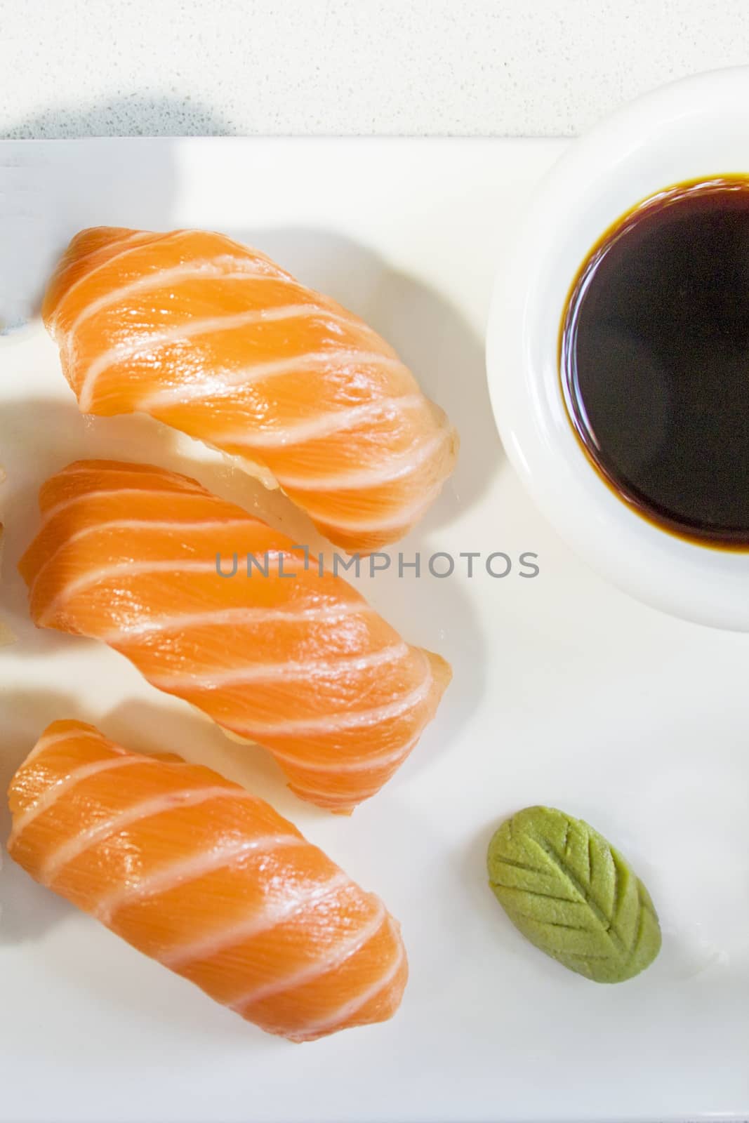 Sushi set on the table. Seafood close-up and macro by Taidundua
