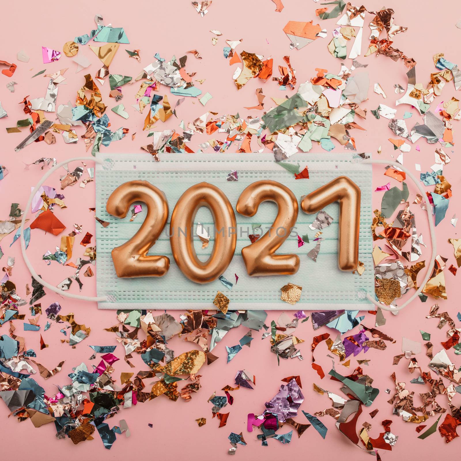 Happy new year 2021 with face mask and confetti by adamr