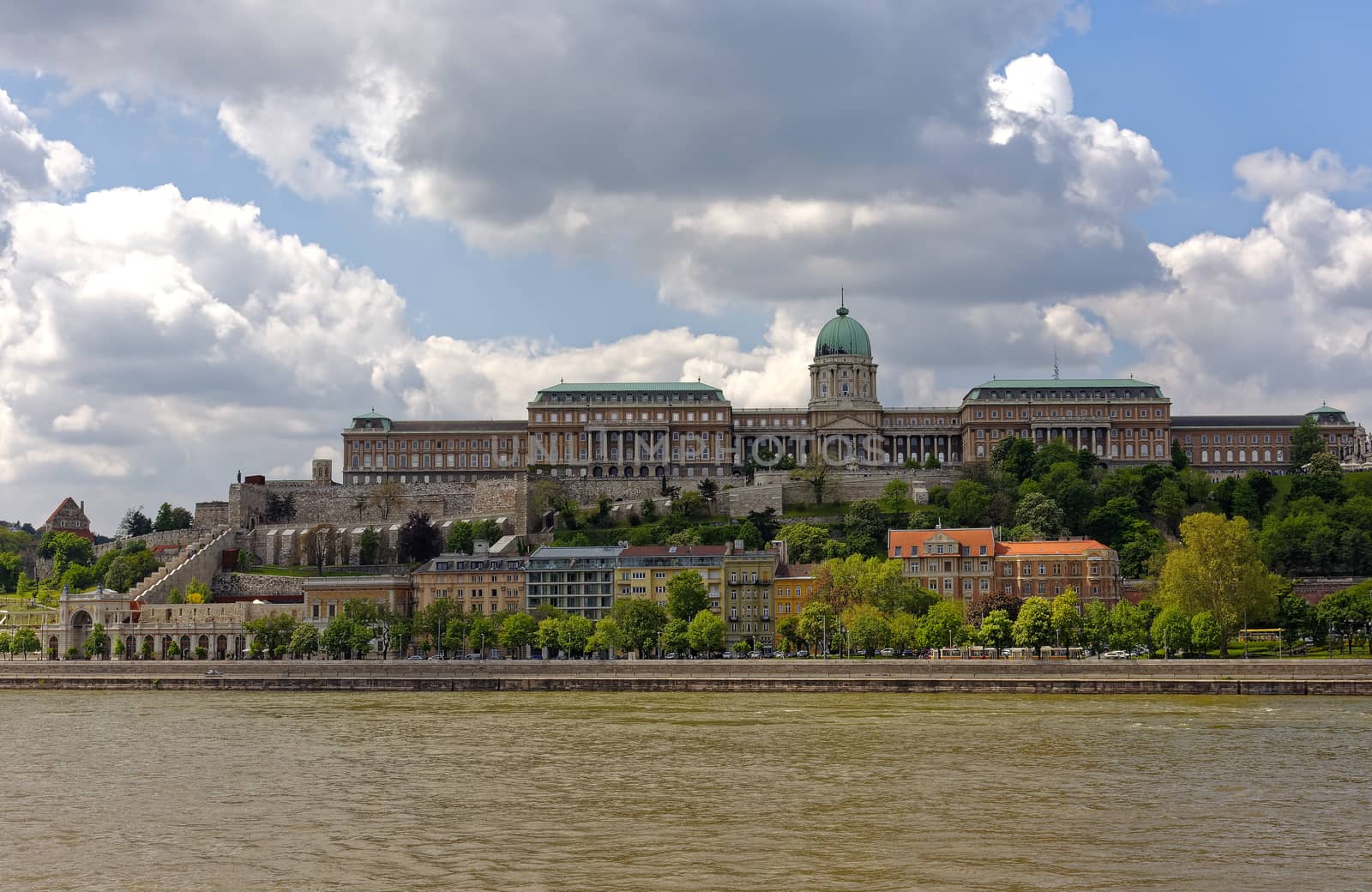 Panoramic view of Beautiful Buda Castle and Danube river in Budapest, Hungary. Landscape photo.