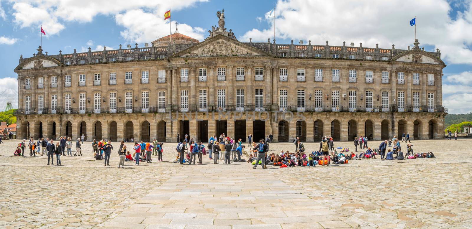 Santiago de Compostela, Spain, May 2018: Pazo de Raxoi is a neoclassical palace located on the Praza do Obradoiro in front of the cathedral