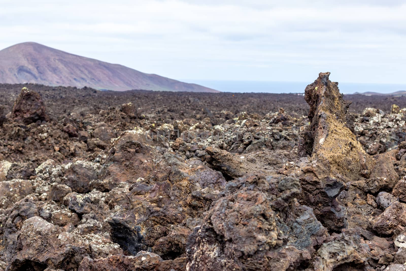 View at multi colored volcanic landscape in Timanfaya Nationalpa by reinerc