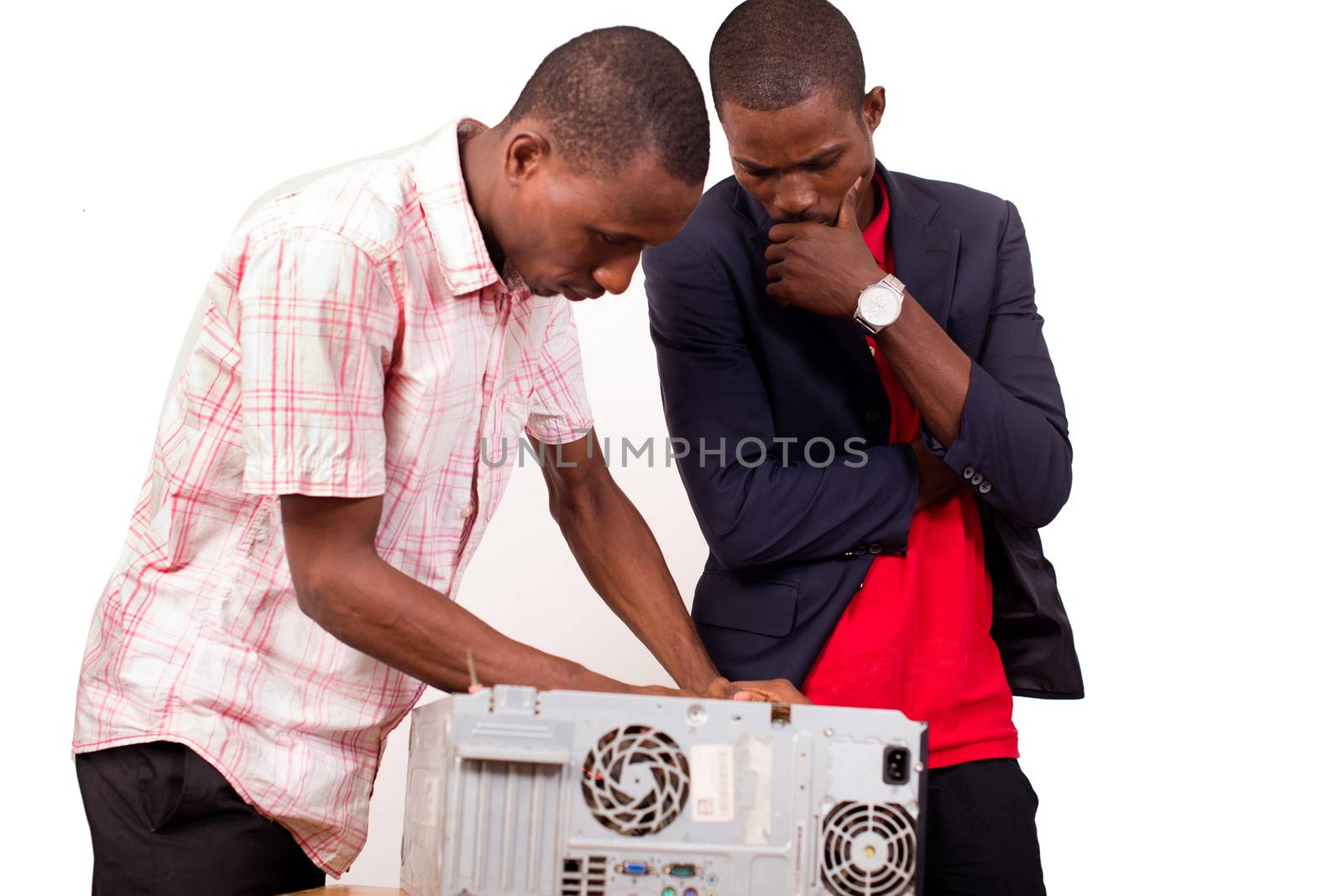 Technician repairing computer hardware by vystek
