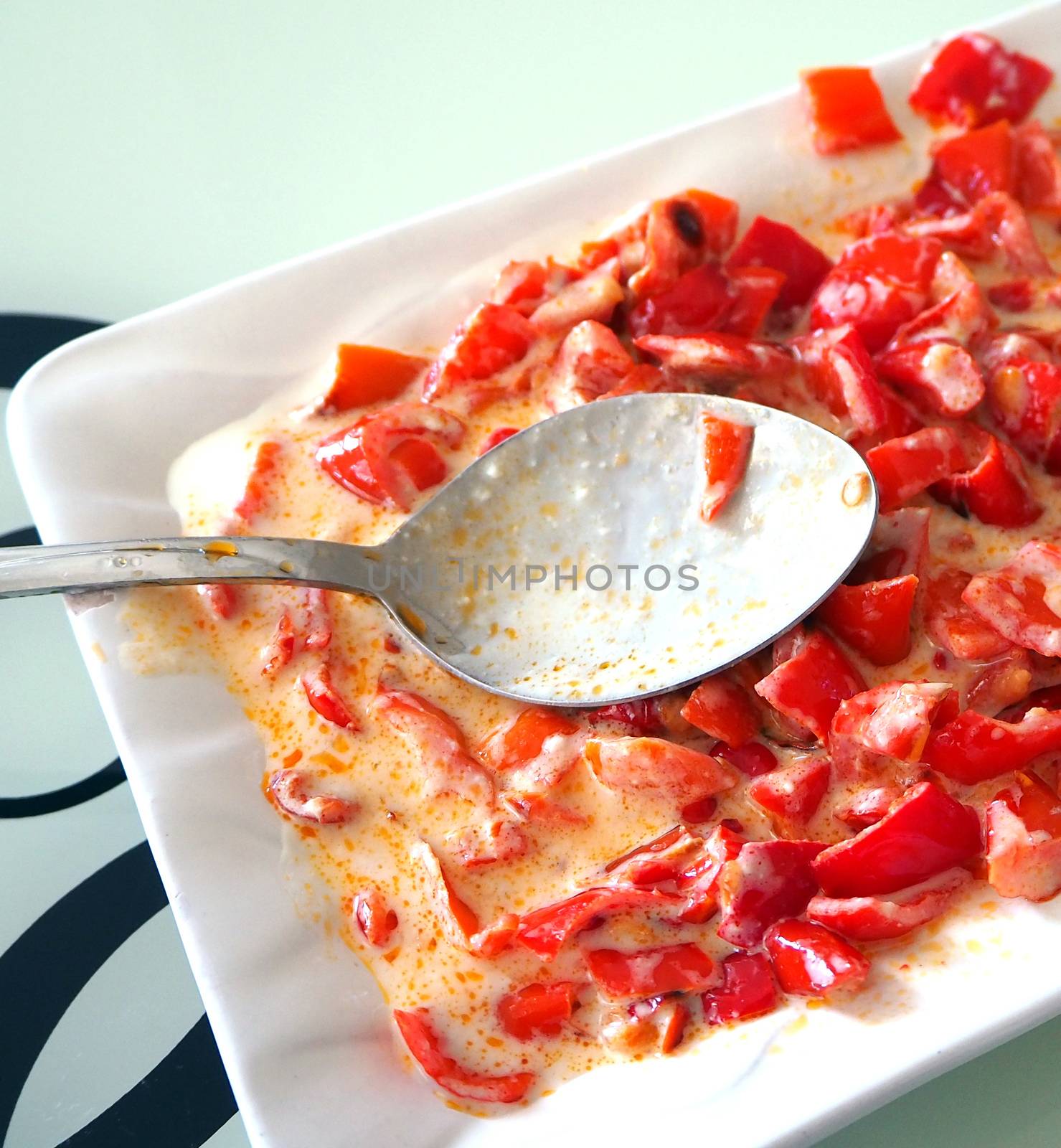 fried red pepper with yoghurt, red pepper appetizer with yoghurt,