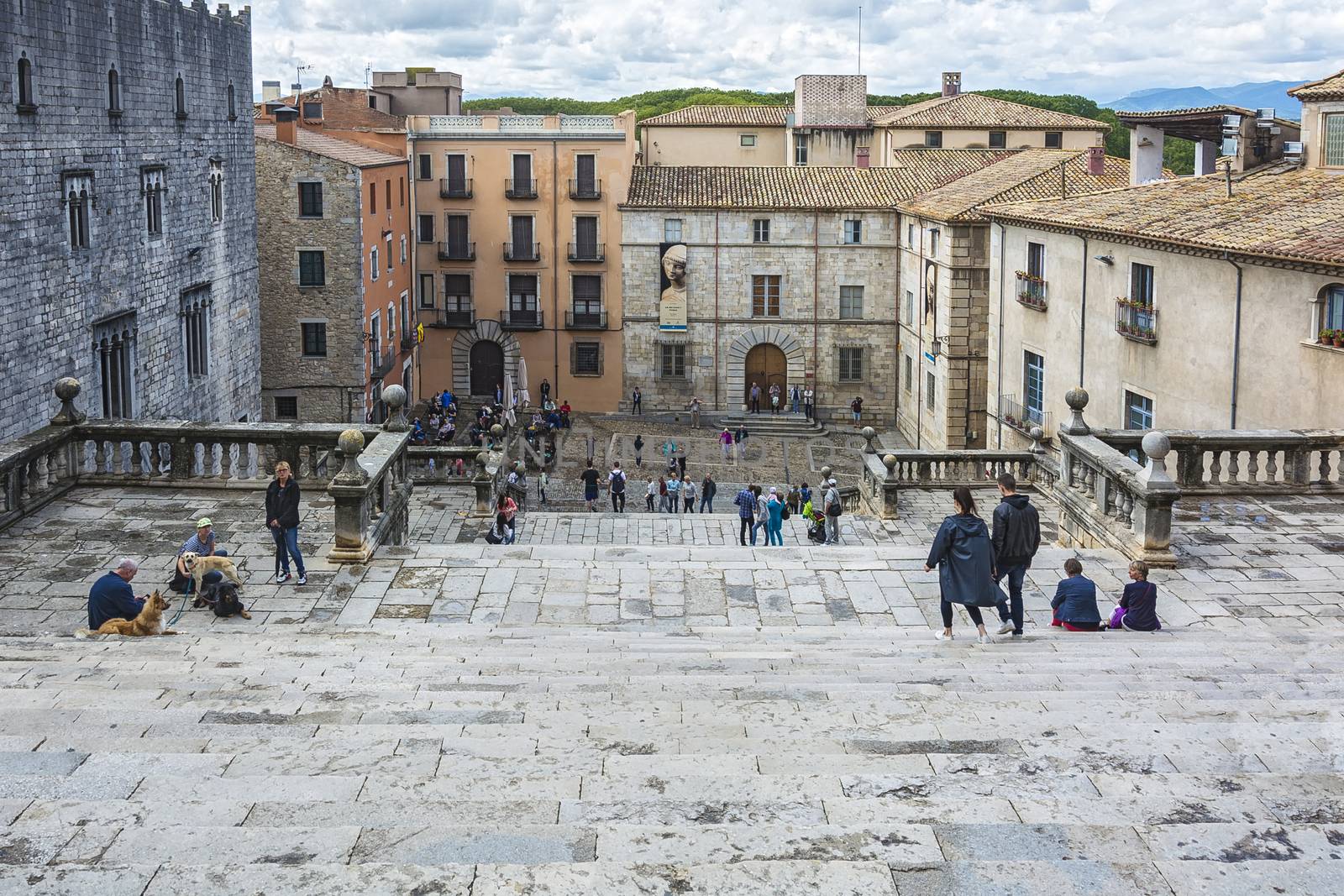 Spain, Girona-September 18, 2017: Stairs in front of the Cathedral