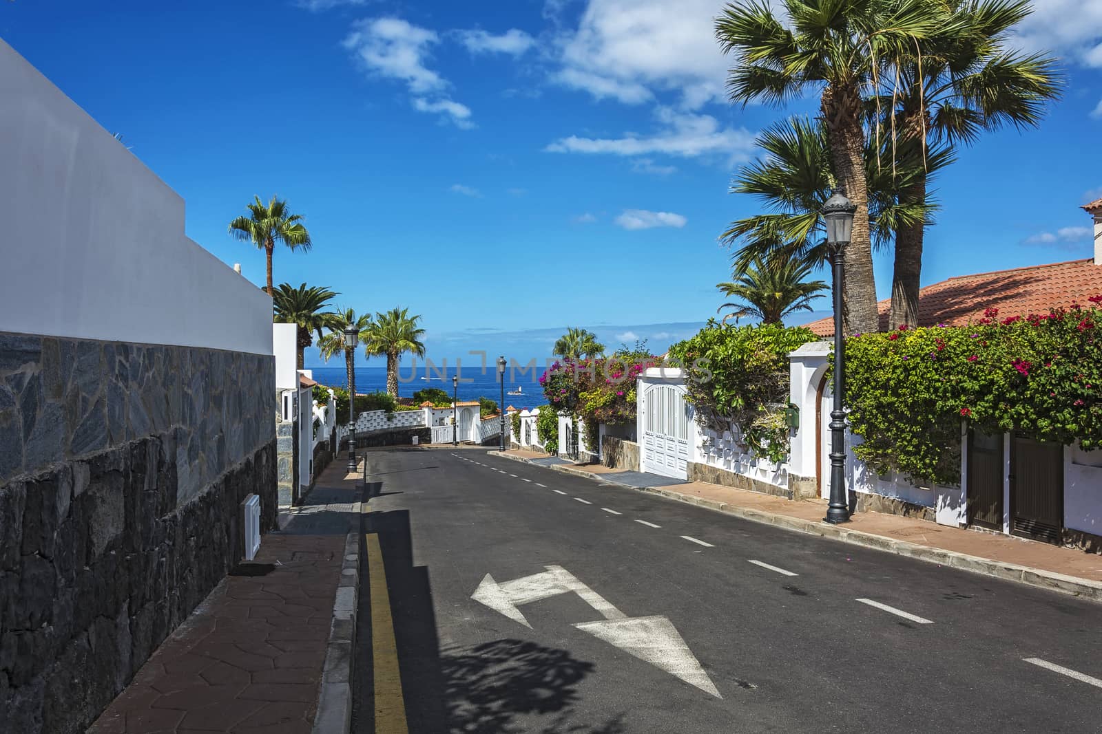 The city of scenic landscape with views of the ocean (Los Canary Islands, Tenerife, Spain)
