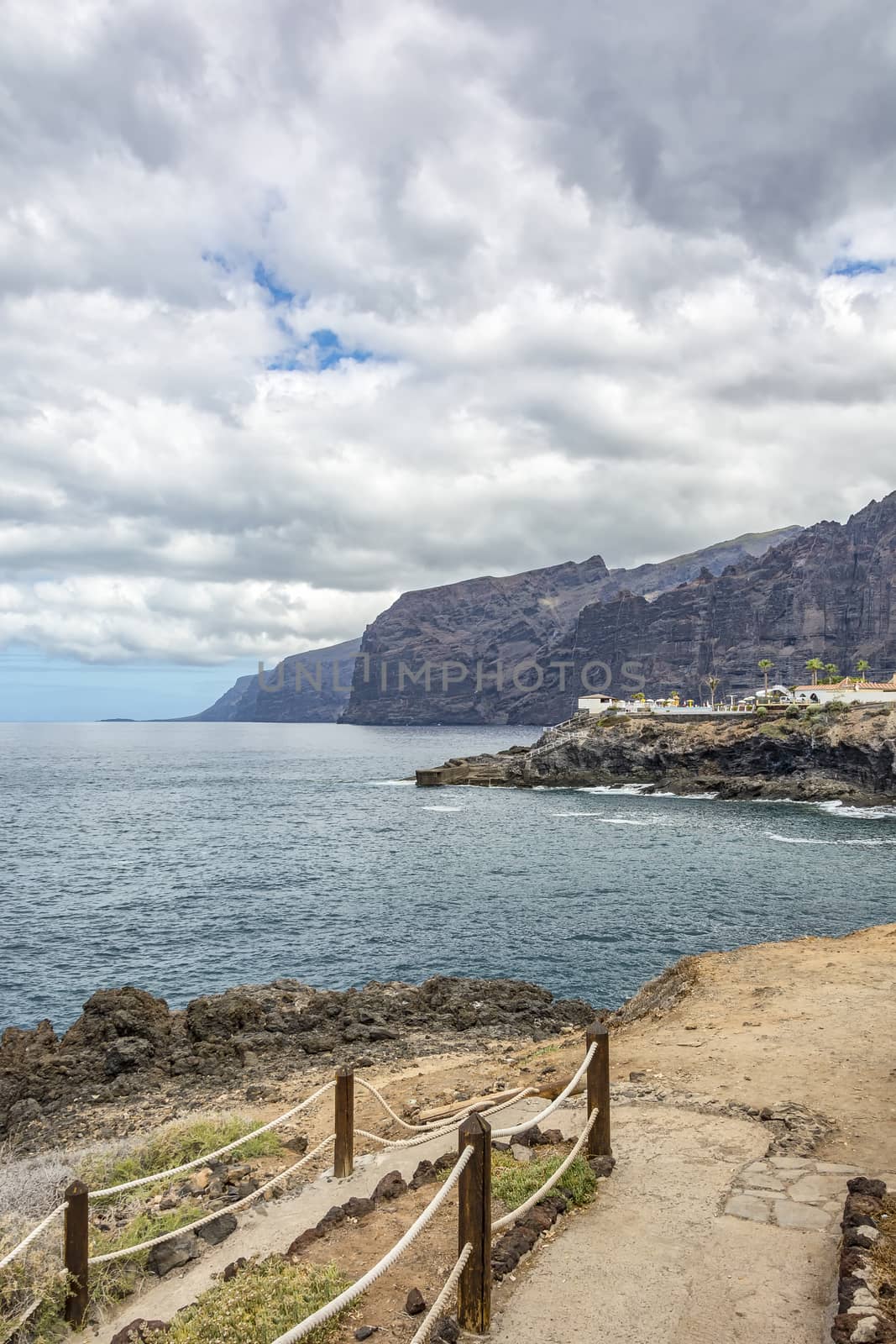 Picturesque sea landscape. Path leading to the ocean (Los Gigantos, Tenerife, Spain)