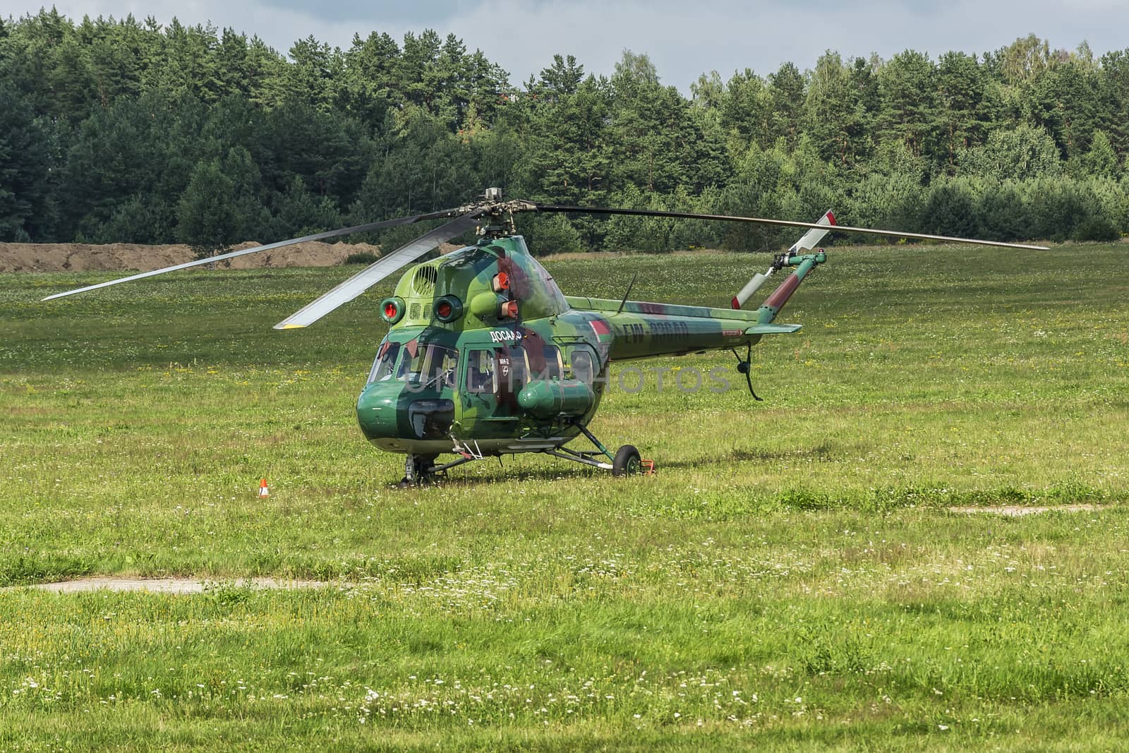 Belarus, Minsk - July 23, 2018: Helicopter MI-2 of the Belarusian team at the 16th World Helicopter Championships and 4th World Cup in helicopter racing