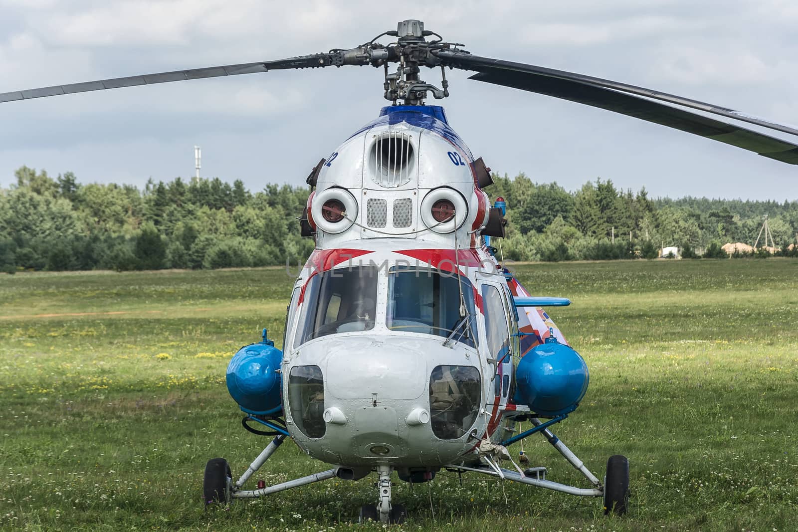 Belarus, Minsk - July 23, 2018: Helicopter of the Russian team at the 16th World Helicopter Championships and 4th World Cup in helicopter racing