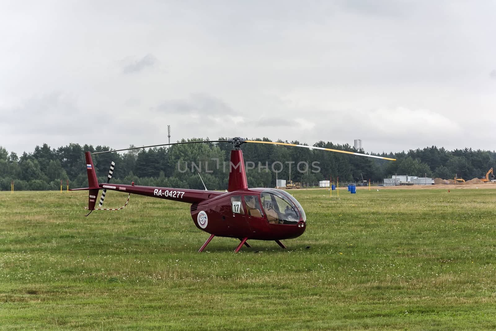 Belarus, Minsk - July 25, 2018: Helicopter of the Russian team of the 16th World Helicopter Championships and the 4th stage of the World Cup in helicopter racing