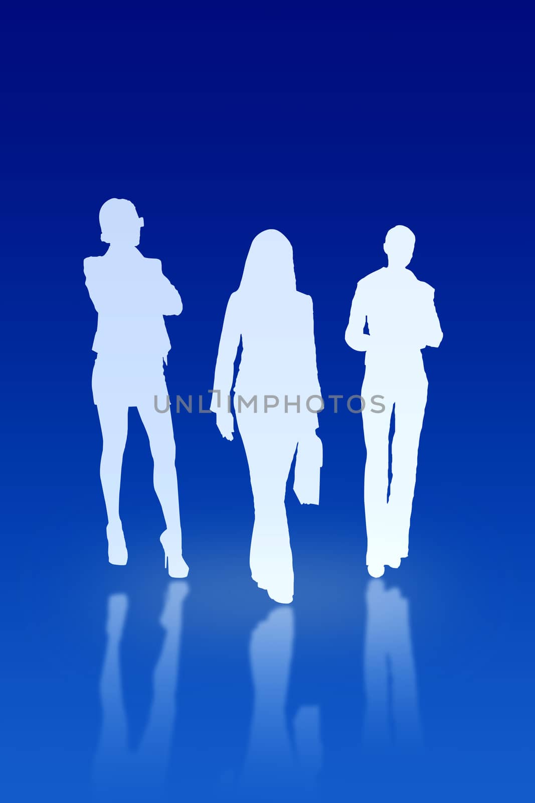 Abstract illustration on the theme business team. The blue gradient background shows the contours of people