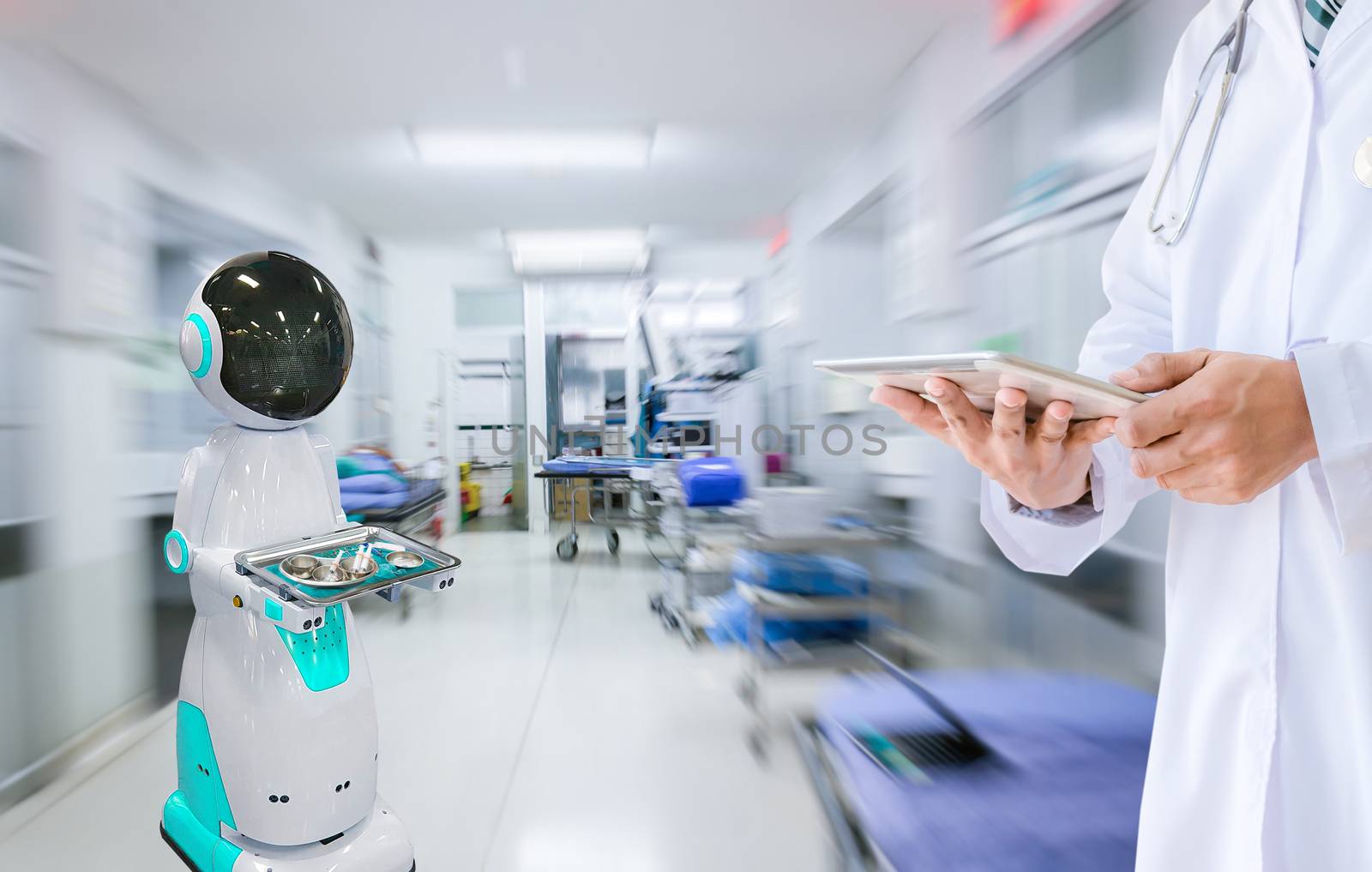 Send medical equipment robot technology in hospital by sompongtom