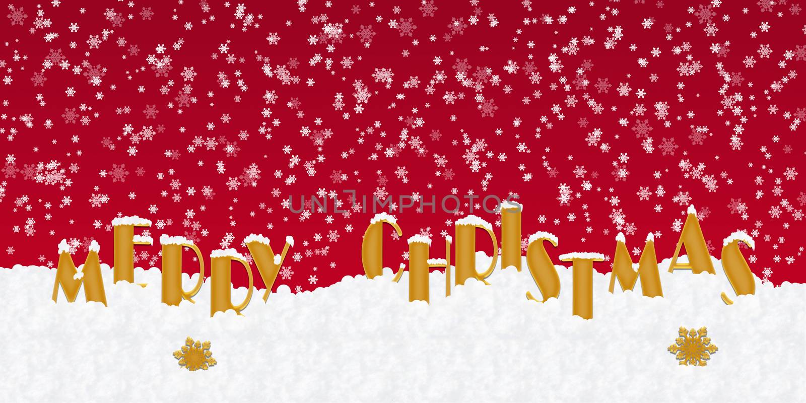 Blank for Christmas greetings with letters on snow and red Christmas background