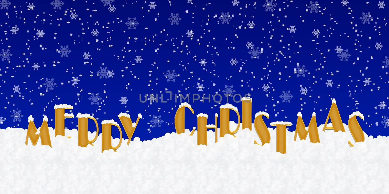 Blank for Christmas greetings with letters on snow and blue Christmas background