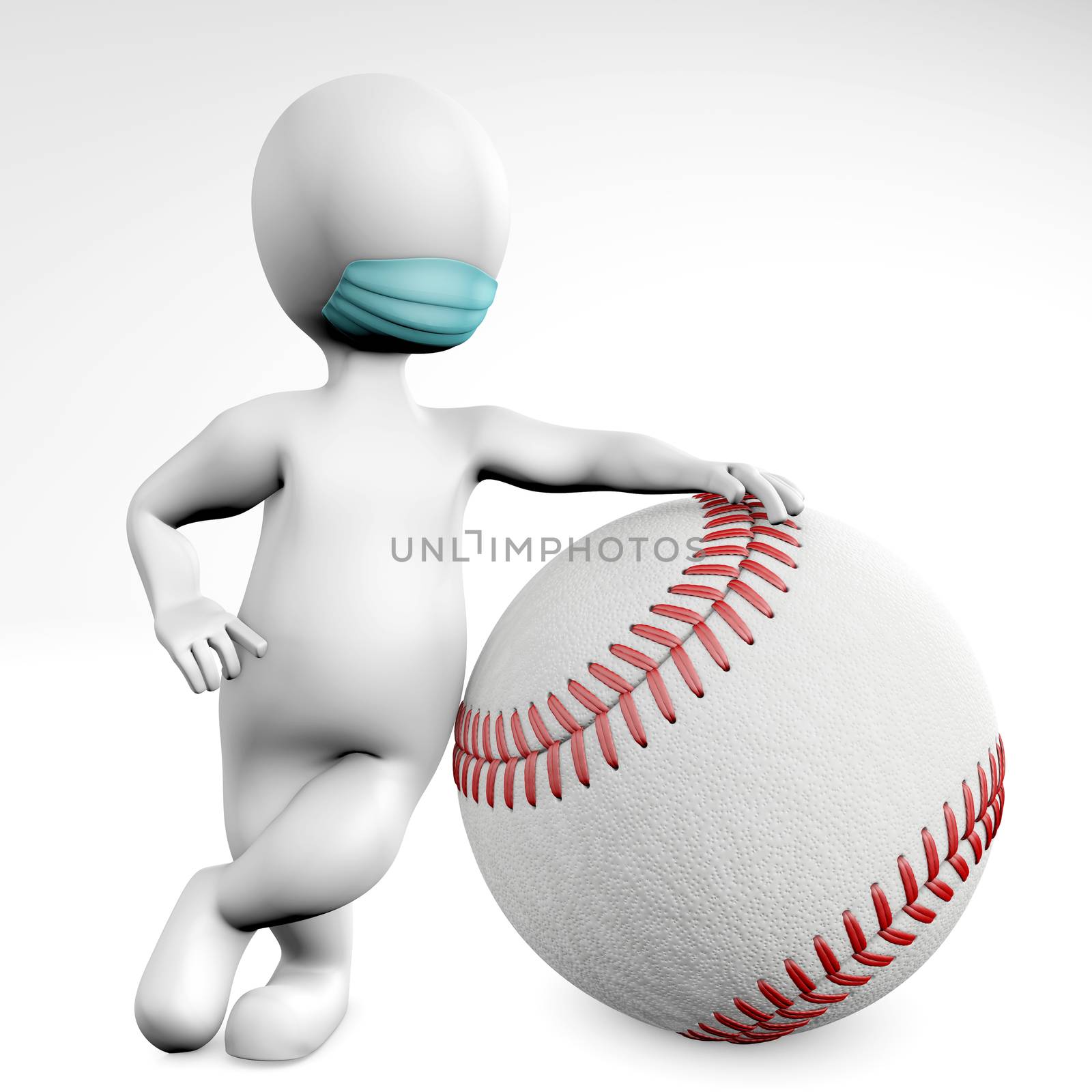 Man with a mask with a ball for baseball 3d rendering by F1b0nacci
