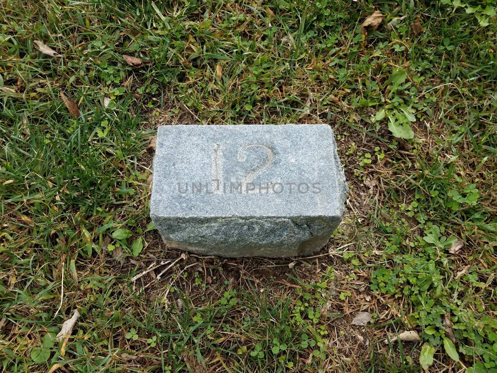 grey stone with number twelve in grass by stockphotofan1