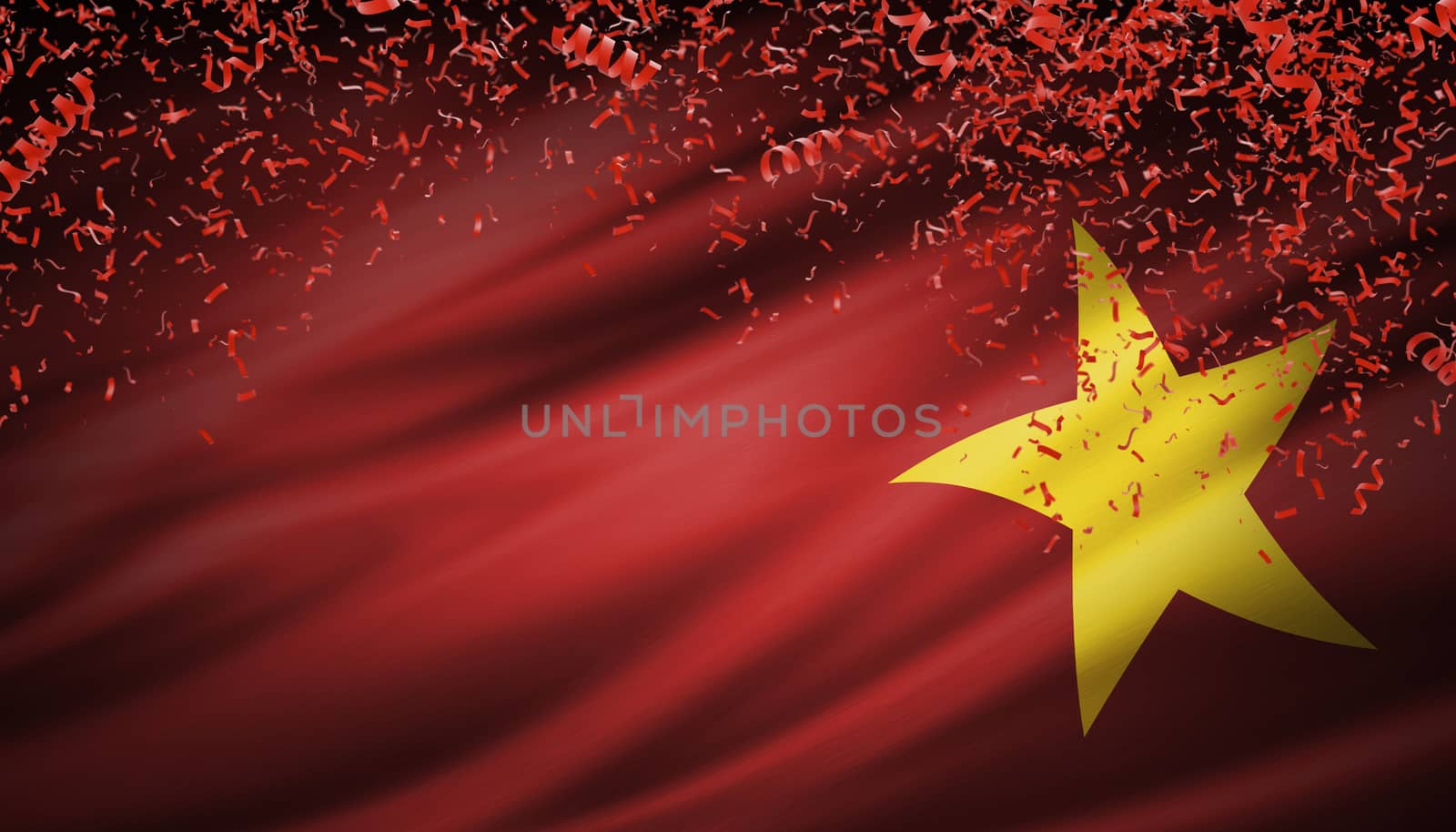 Vietnam flag with confetti falling for independence day banner 3d illustration