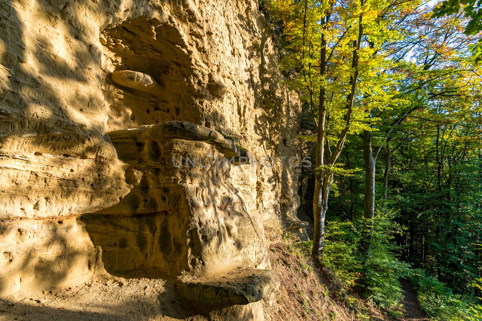 Hike at the golden hour to the famous Heidenhoehlen near Stockach on Lake Constance by mindscapephotos