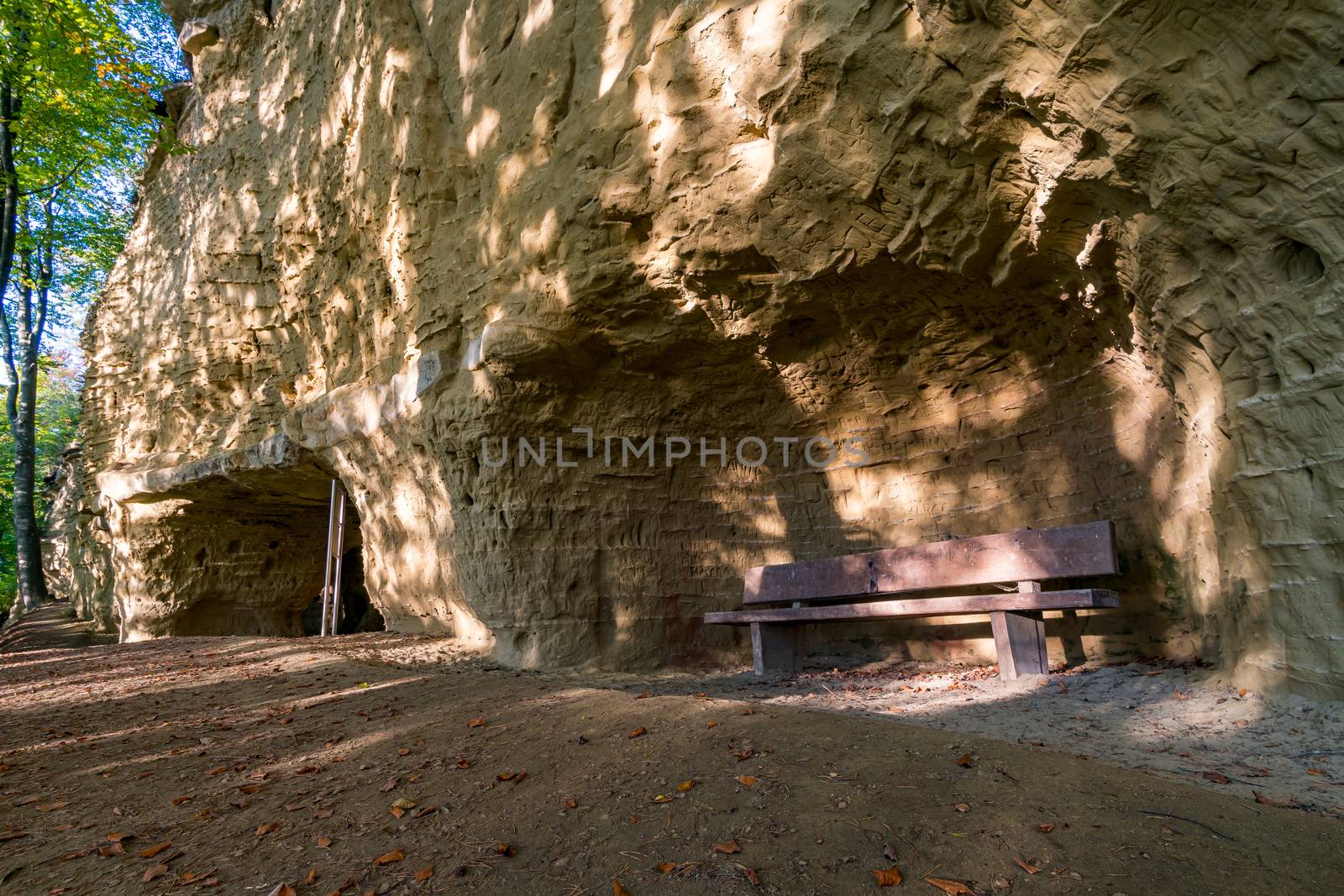 Leisurely hike at the golden hour to the famous Heidenhoehlen near Stockach on Lake Constance