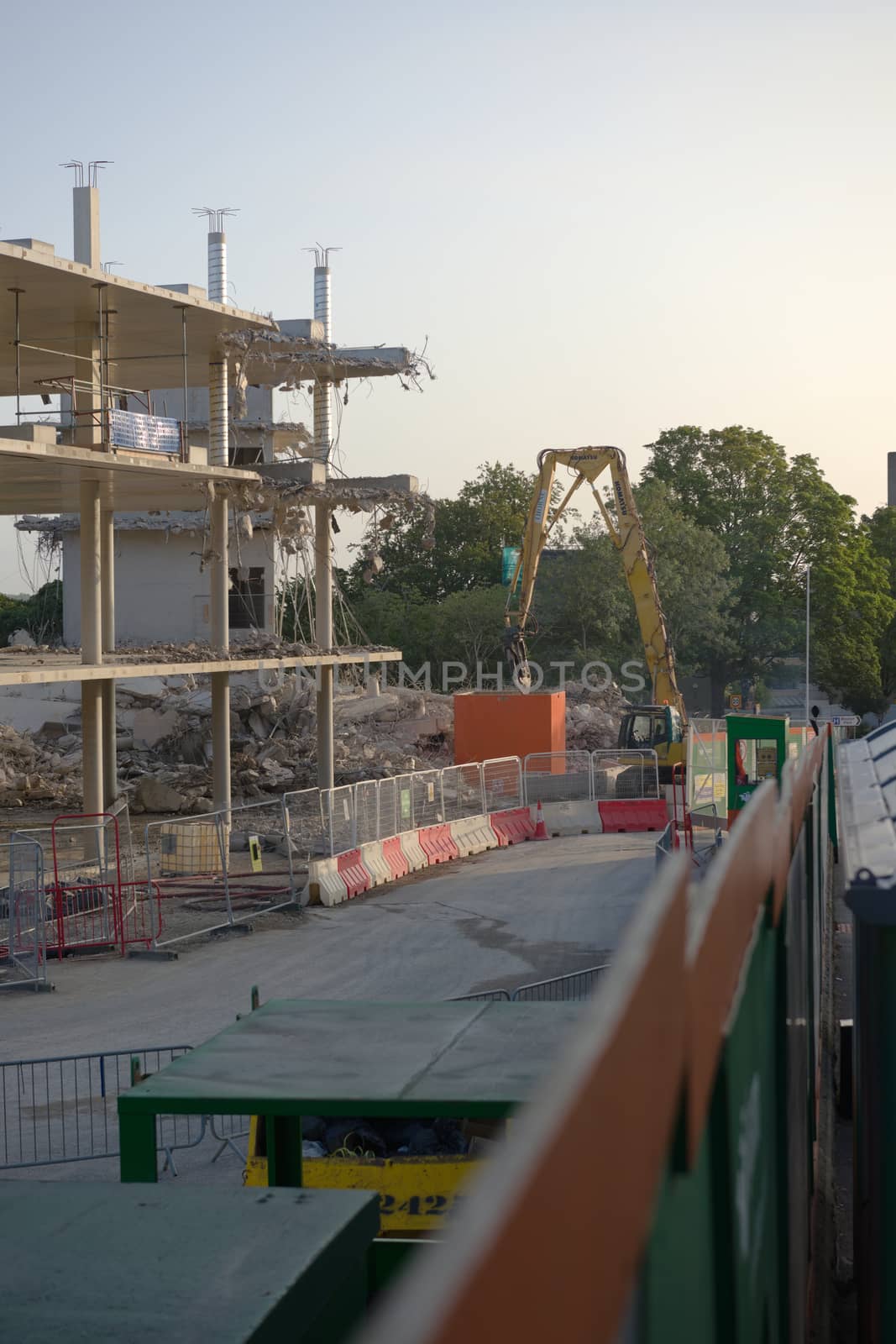 SHEFFIELD, UNITED KINGDOM, 17th September, 2020: Vertical image of demolition and excavator, overlooking from the left hand side of Whitham road.
