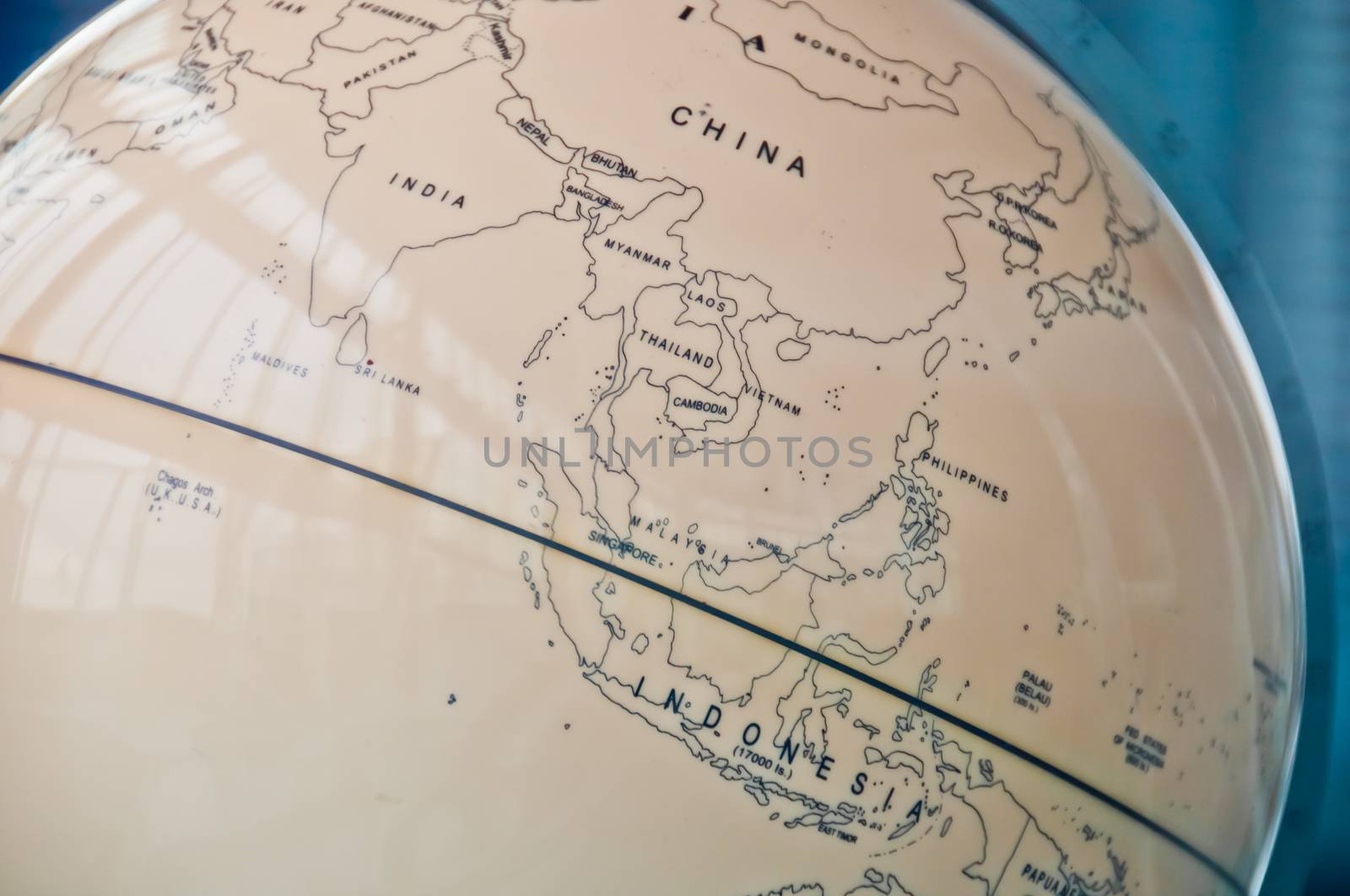 China India and South East Asia countries map in a retro old classic vintage Earth globe in executive management board room