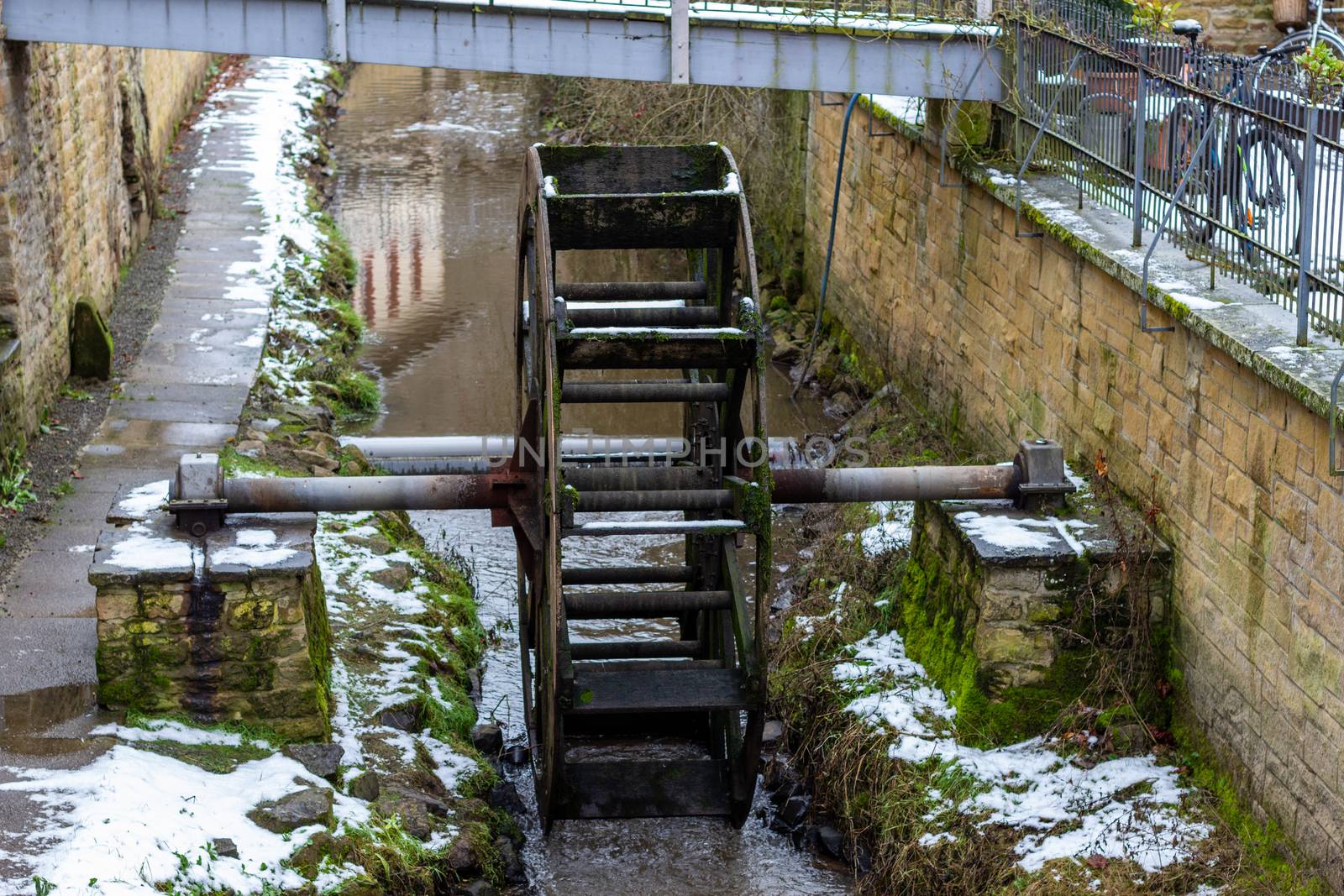 Water wheel at the Giessen, a junction of the river Glan in Meisenheim, Germany