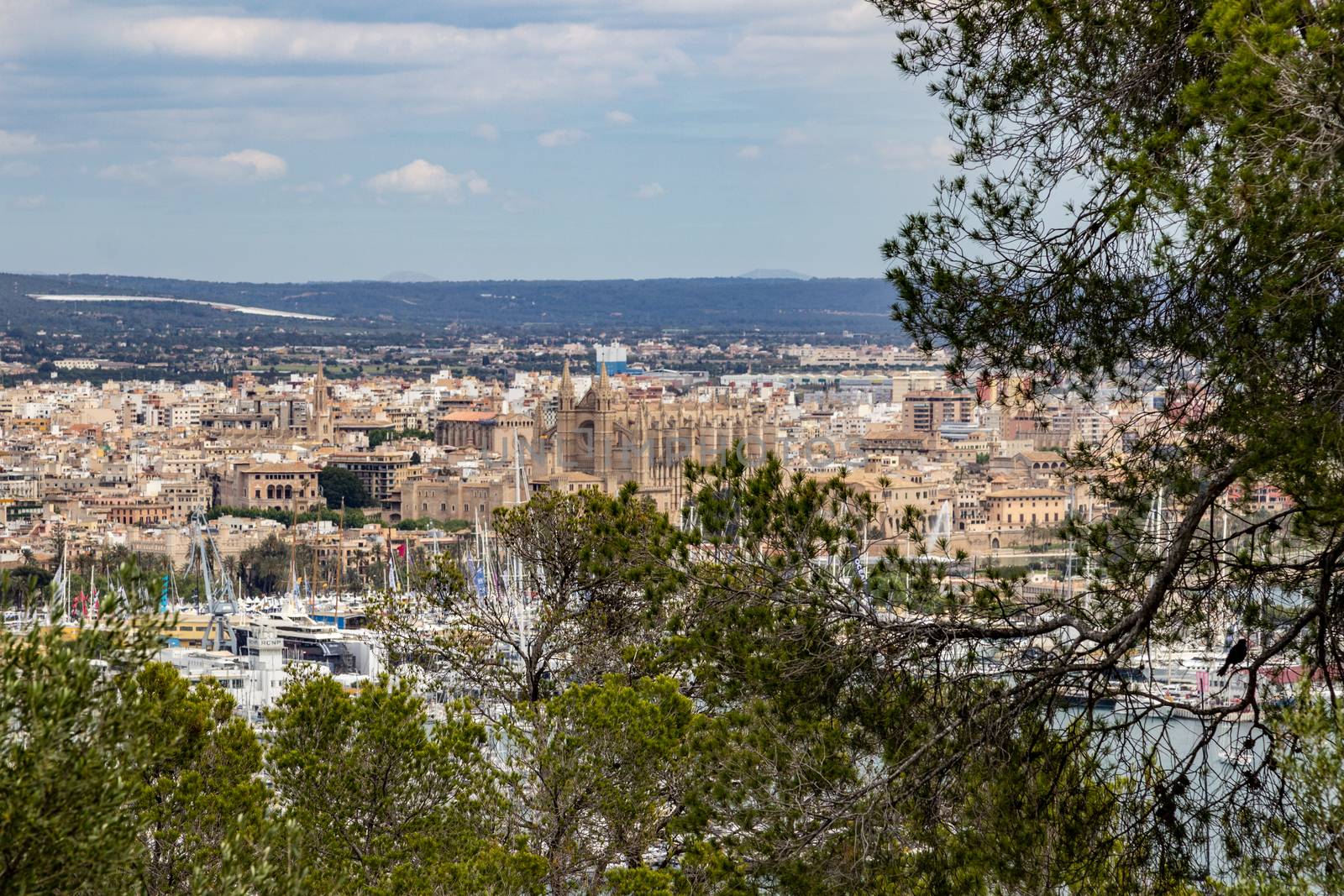 Scenic view from castle Bellver at Palma on balearic island Mallorca, Spain on a sunny day