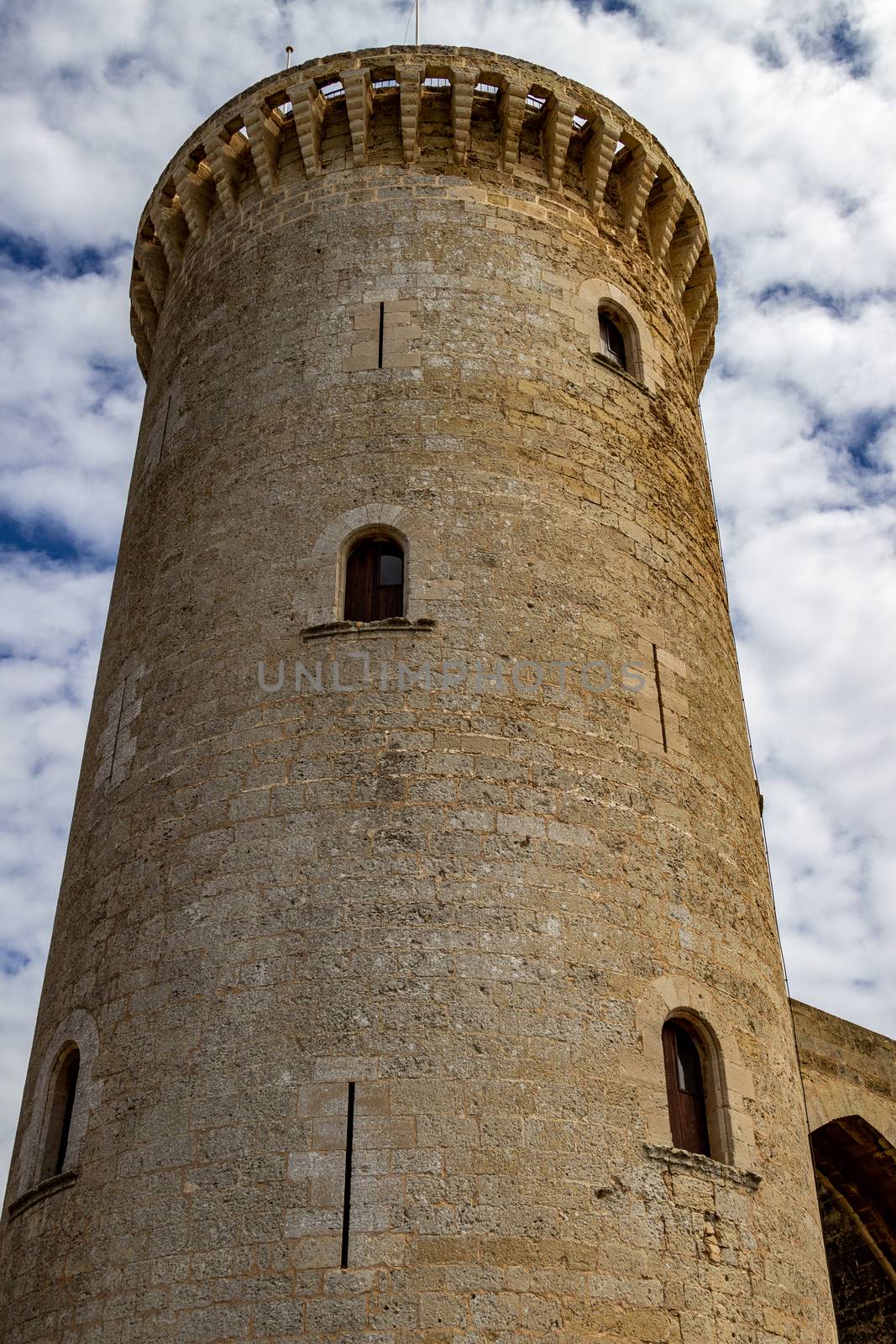 Tower of Castle Castel de Bellver in Palma on balearic island Mallorca, Spain on a sunny day