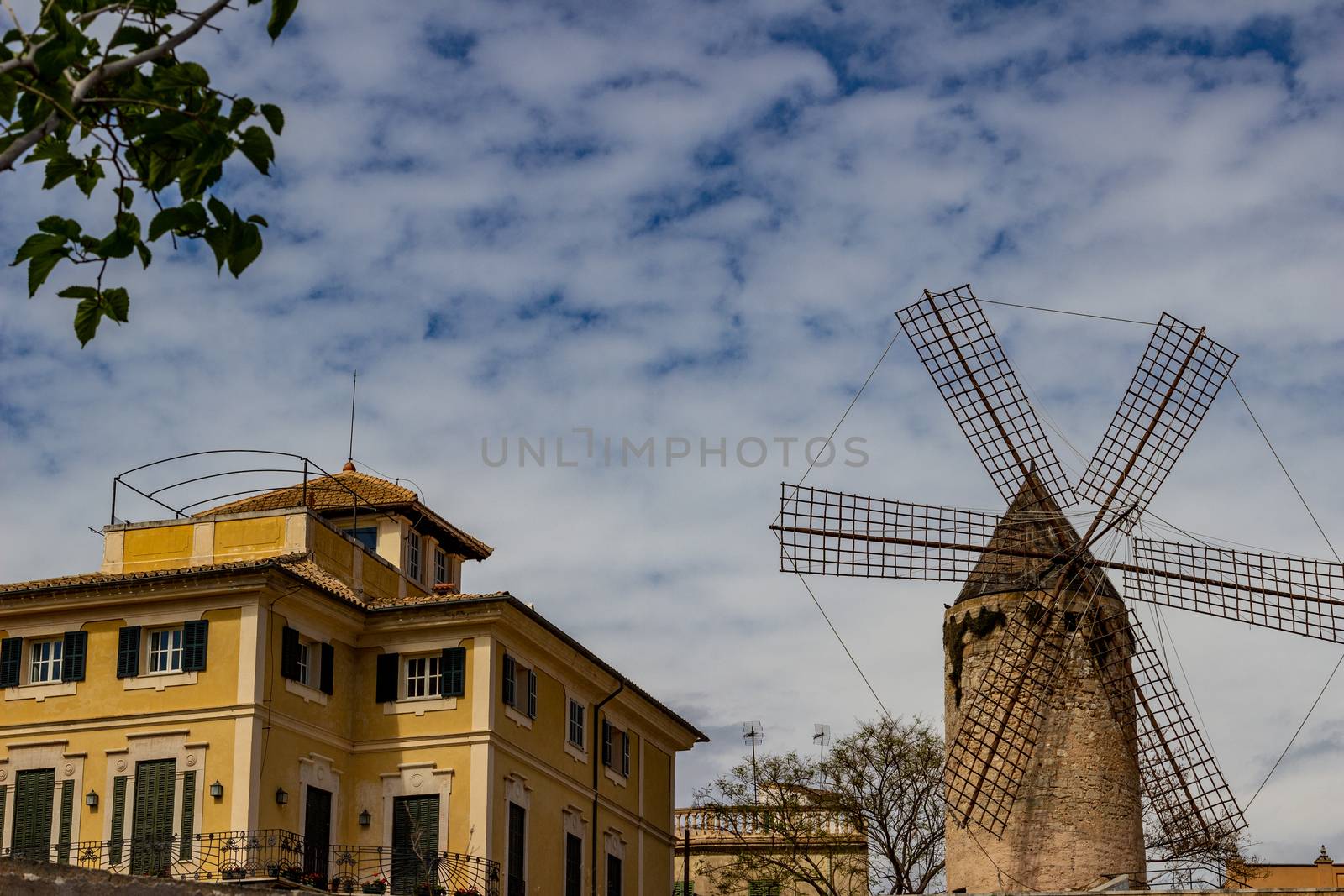 Windmill in Palma on balearic island Mallorca, Spain on a sunny day