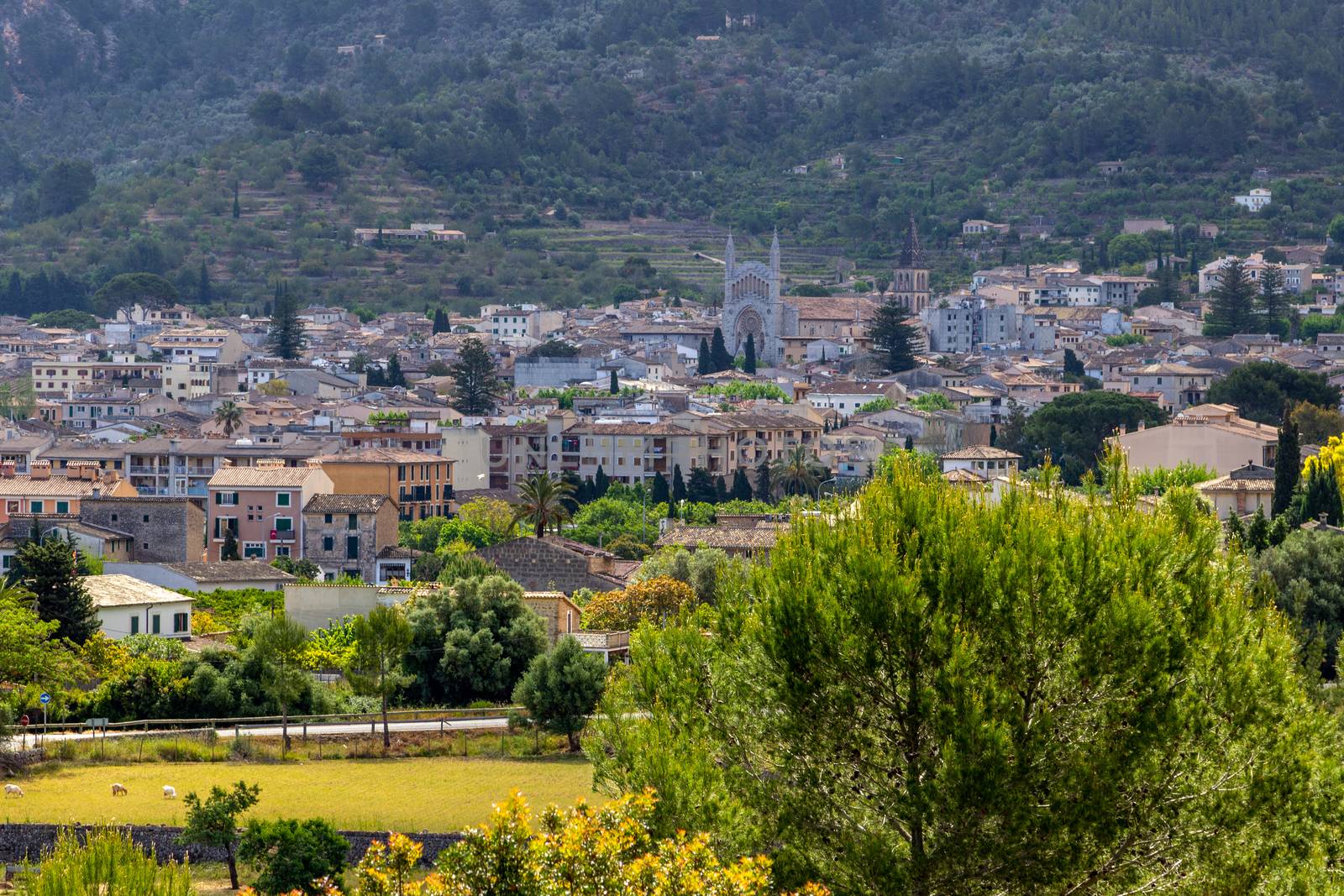 Scenic view at the city Soller at Mallorca, Spain