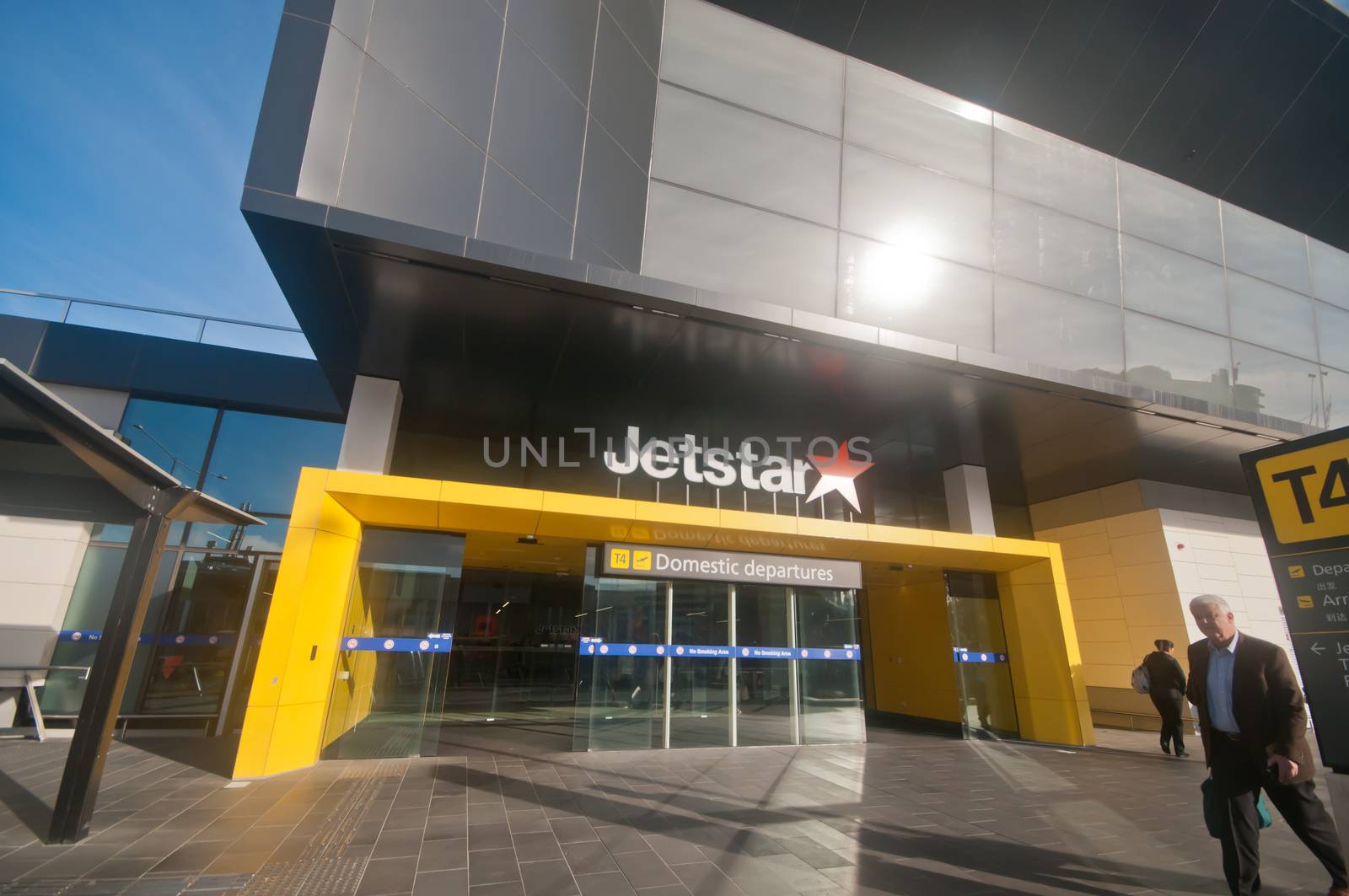 MELBOURNE, AUSTRALIA - JULY 26, 2018: Domestic departurs terminal 4 of Jetstar building airport in Melbourne Australia