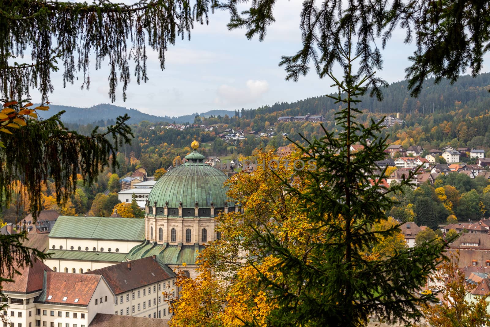 Wide angle view at St. Blasien in the Black Forest, Germany