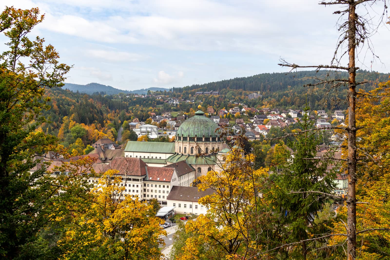 Wide angle view at St. Blasien in the Black Forest, Germany