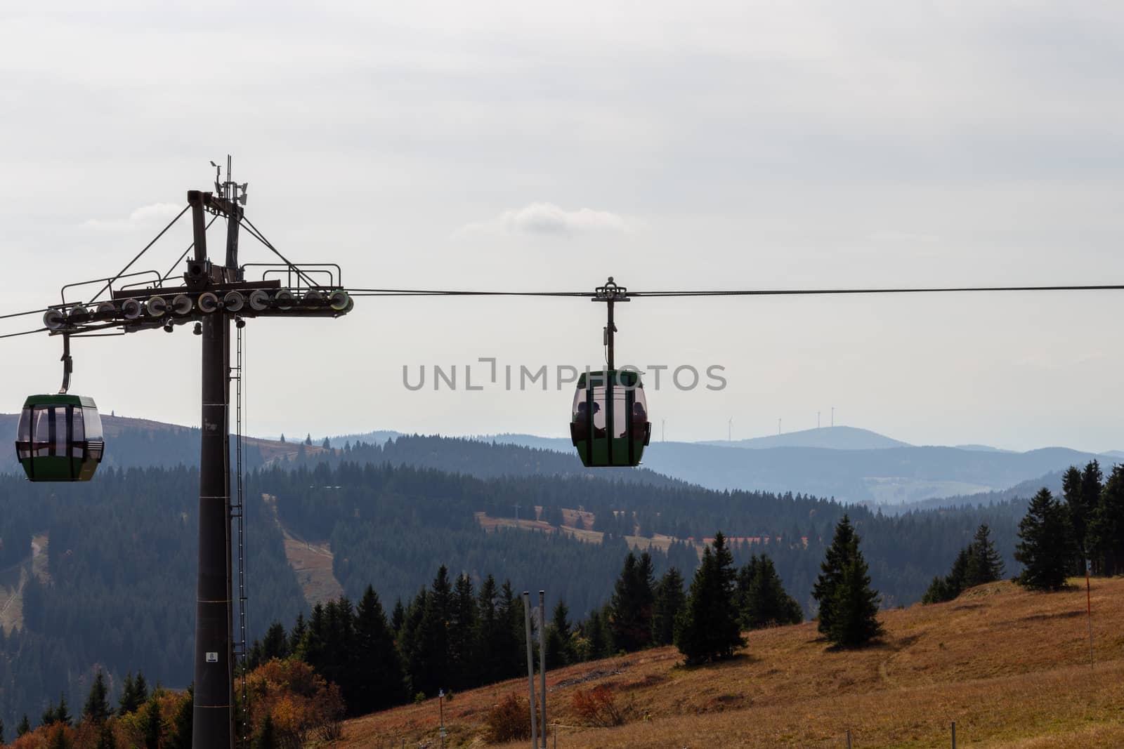 Two gondolas of the Feldweg ropeway, Black Forest, Germany