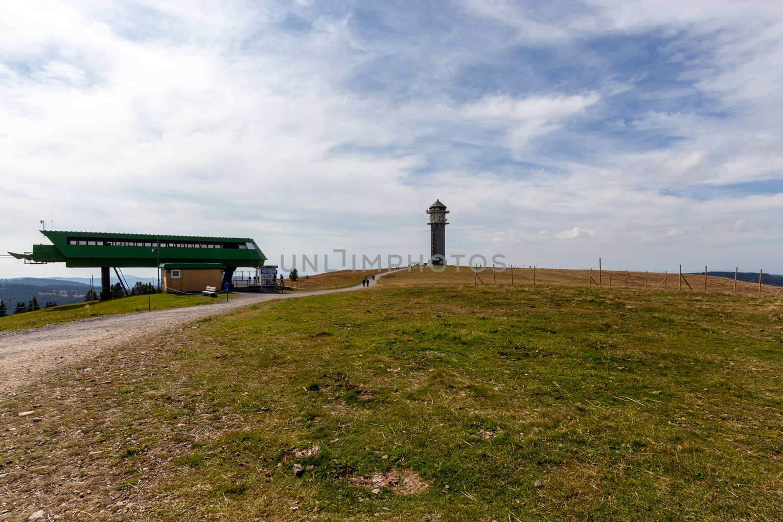 Ropeway station and tower on top of the mountain Feldberg, Black Forest, Germany