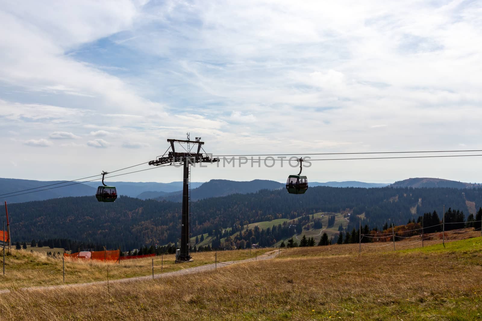 Two gondolas of the Feldweg ropeway, Black Forest, Germany