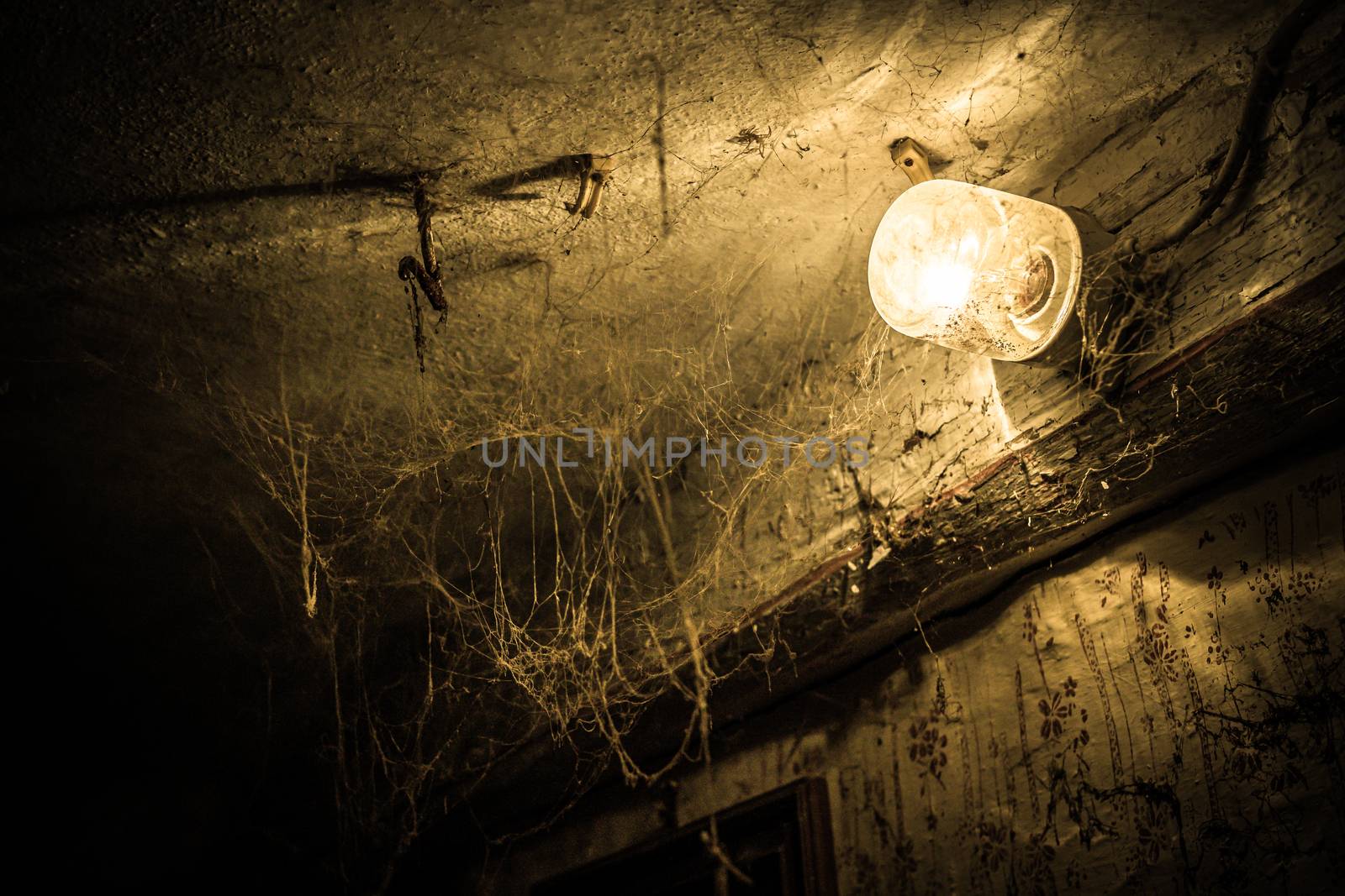 An old abandoned farm house, a lost place with dirty furniture and dusty paintings by mindscapephotos