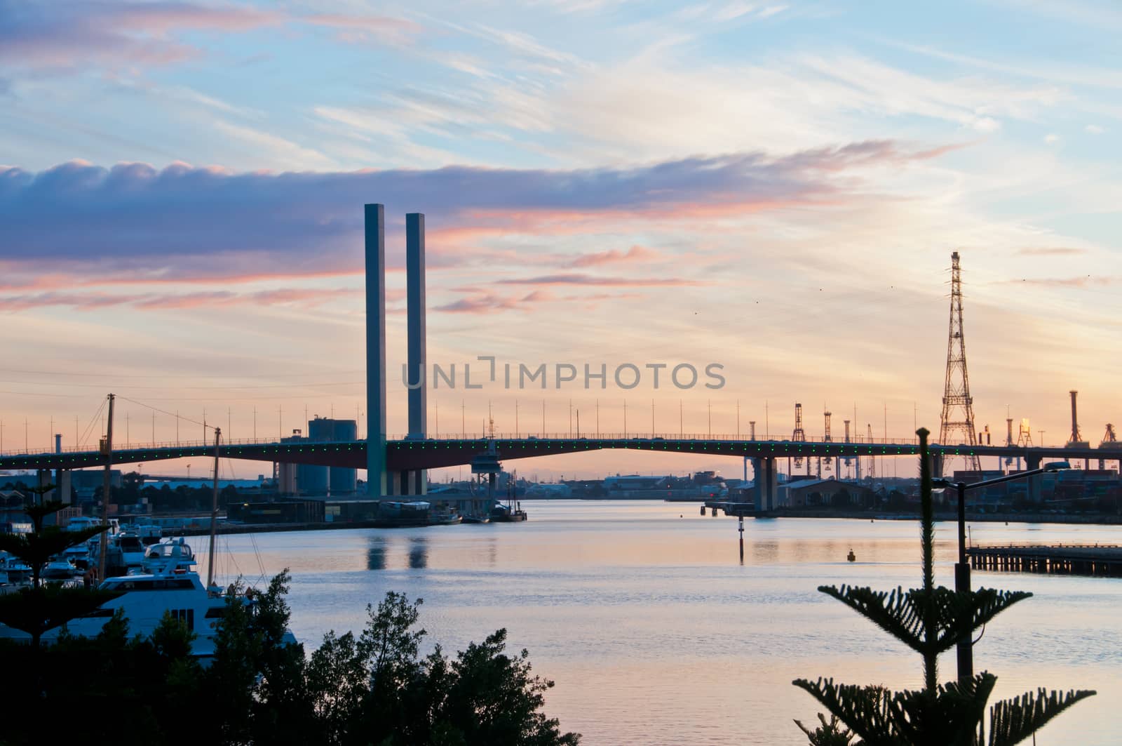 MELBOURNE, AUSTRALIA - JULY 26, 2018: Bolte Bridge is a large twin cantilever bridge. The scene of the bridge is seen from Docklands Melbourne Australia