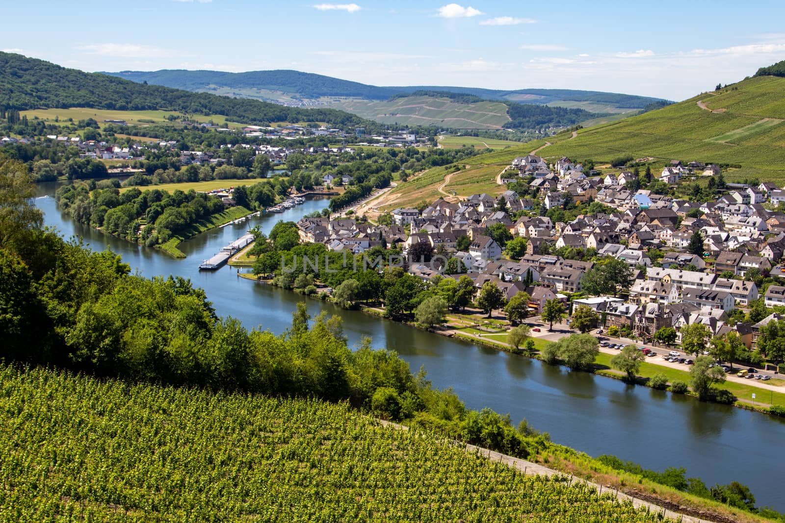 View at the valley of the river Moselle and the city of Bernkastel-Kues from Landshut castle