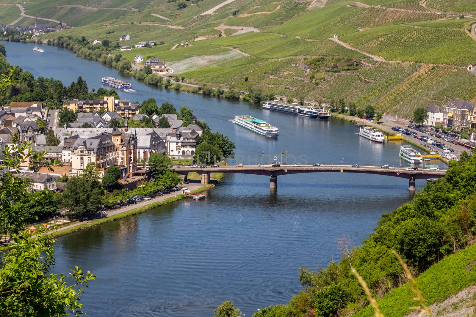 View at the valley of the river Moselle and the city of Bernkastel-Kues from Landshut castle