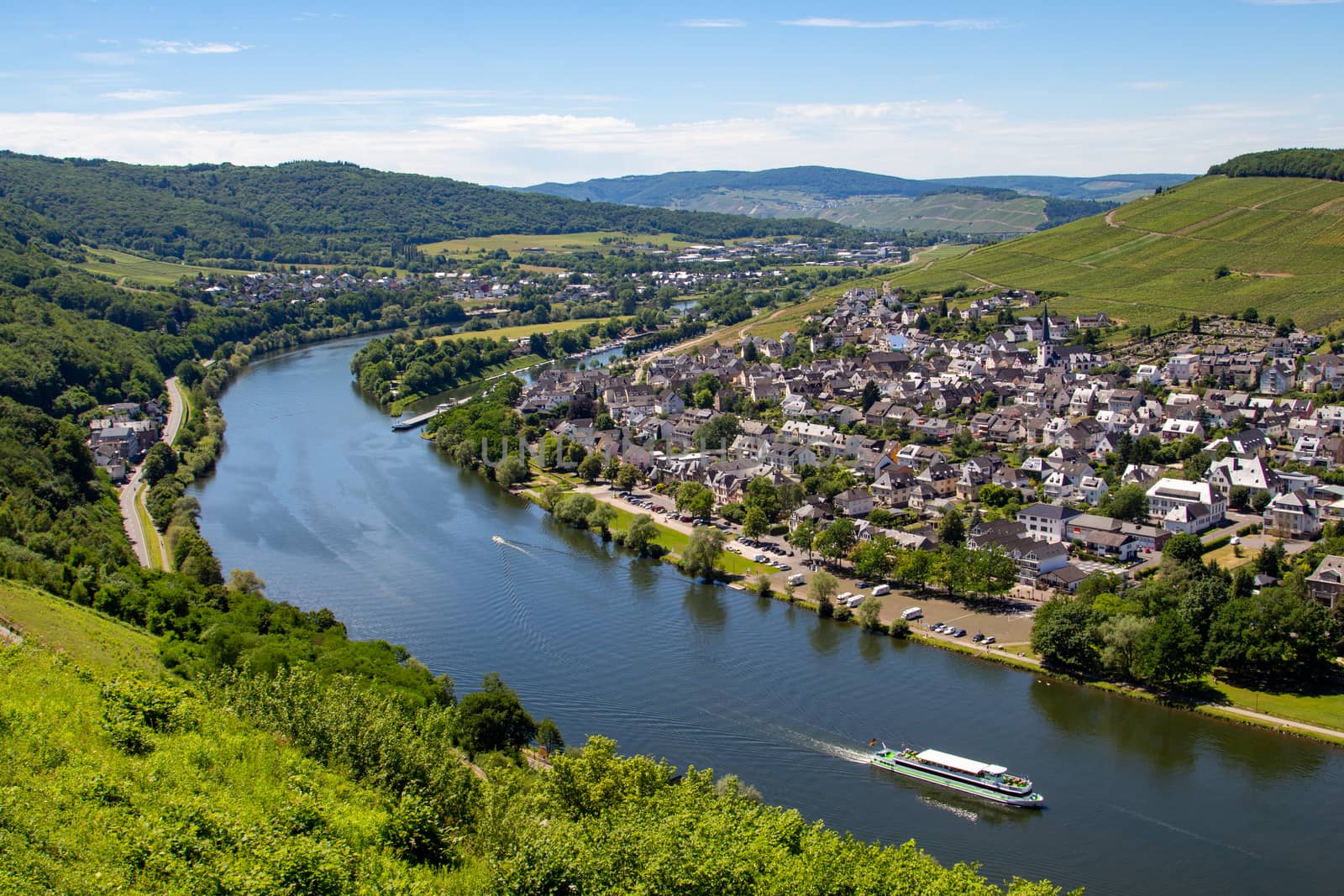 View at the valley of the river Moselle and the city of Bernkastel-Kues from Landshut castle