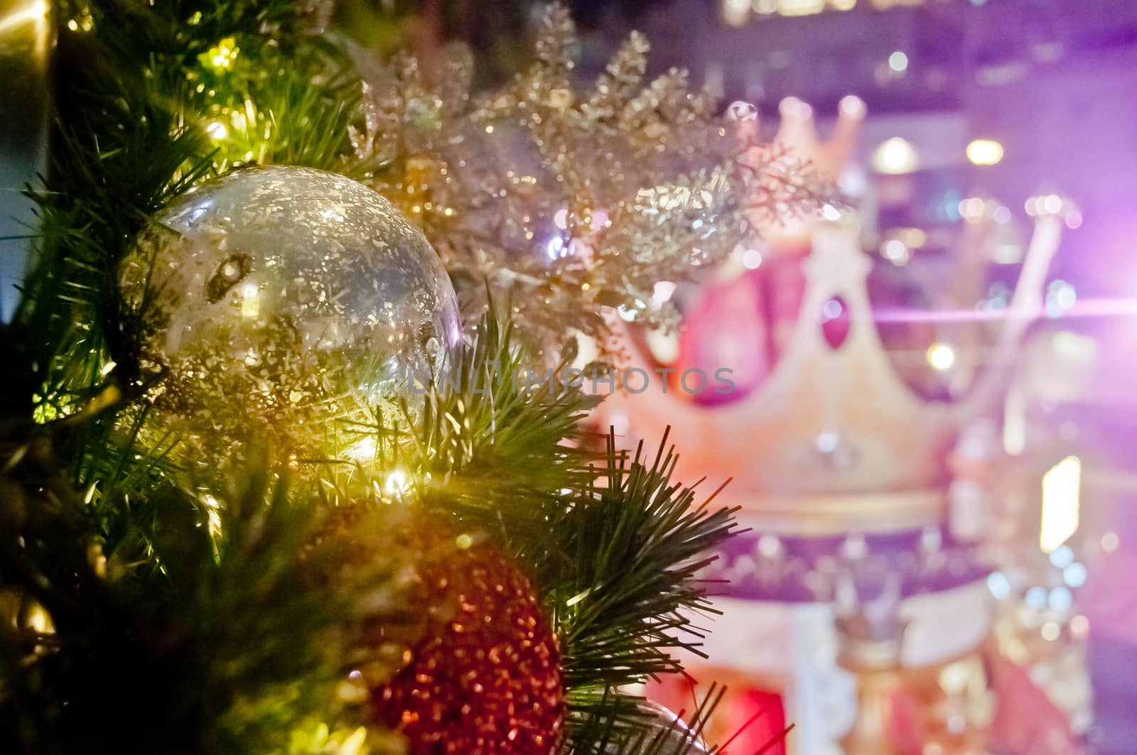 Beautiful white decoration ornament object shines at night in festive season