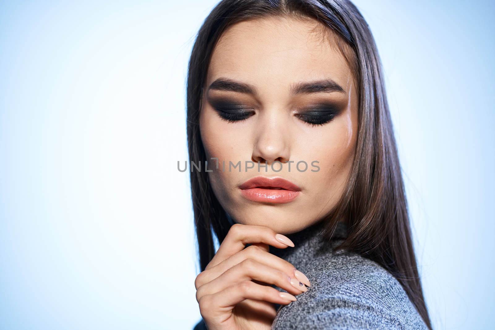 beautiful elegant woman cosmetics hairstyle cropped view studio model by SHOTPRIME