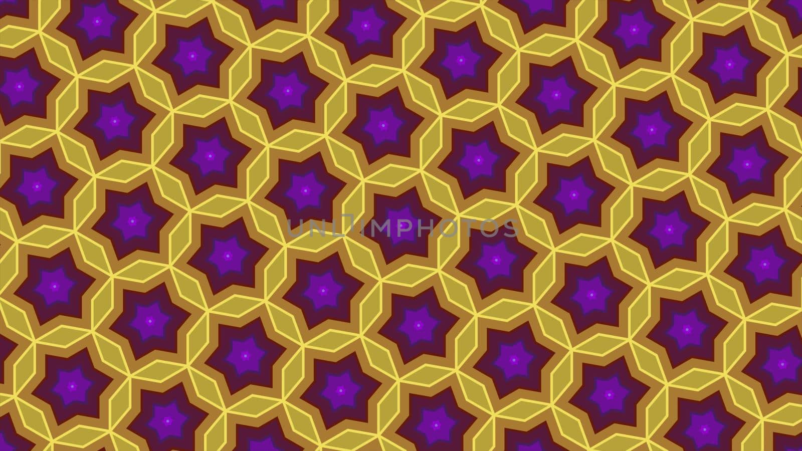 Abstract background of the colorful hexagon and different surrounding rings. Abstract hexagon background.