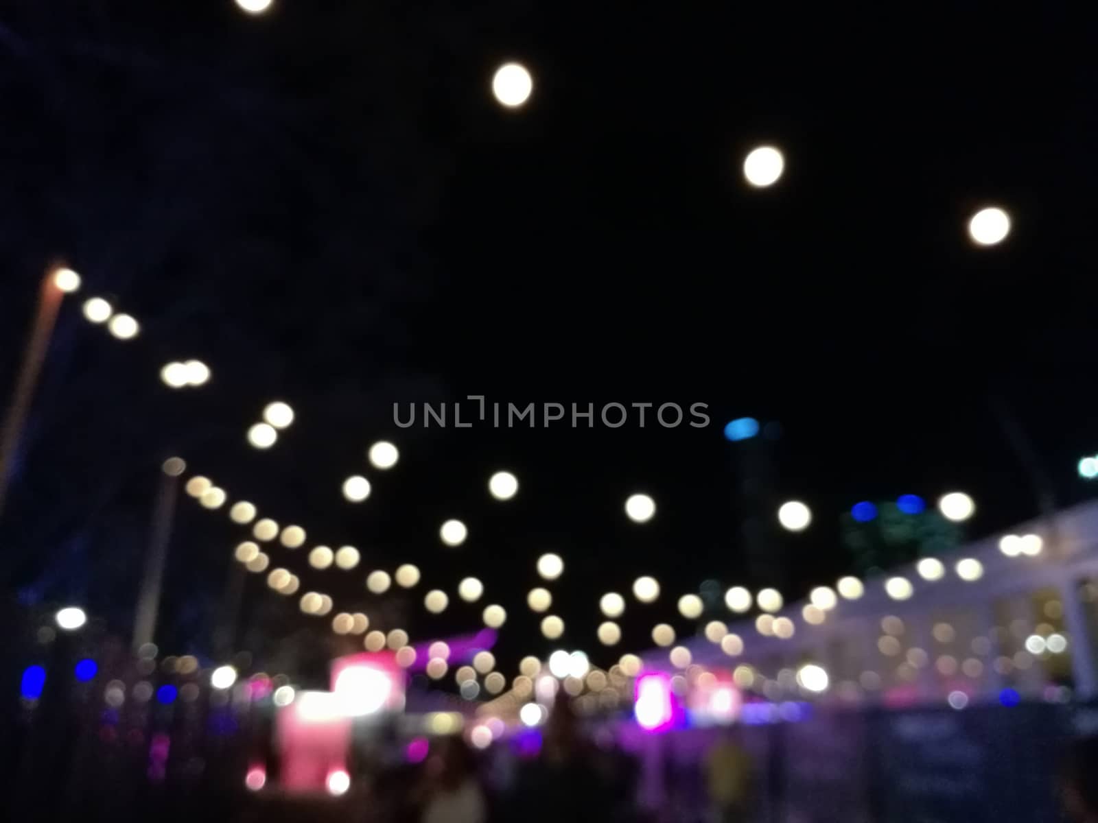 Defocused scene of decorative hanging light lantern on the sky