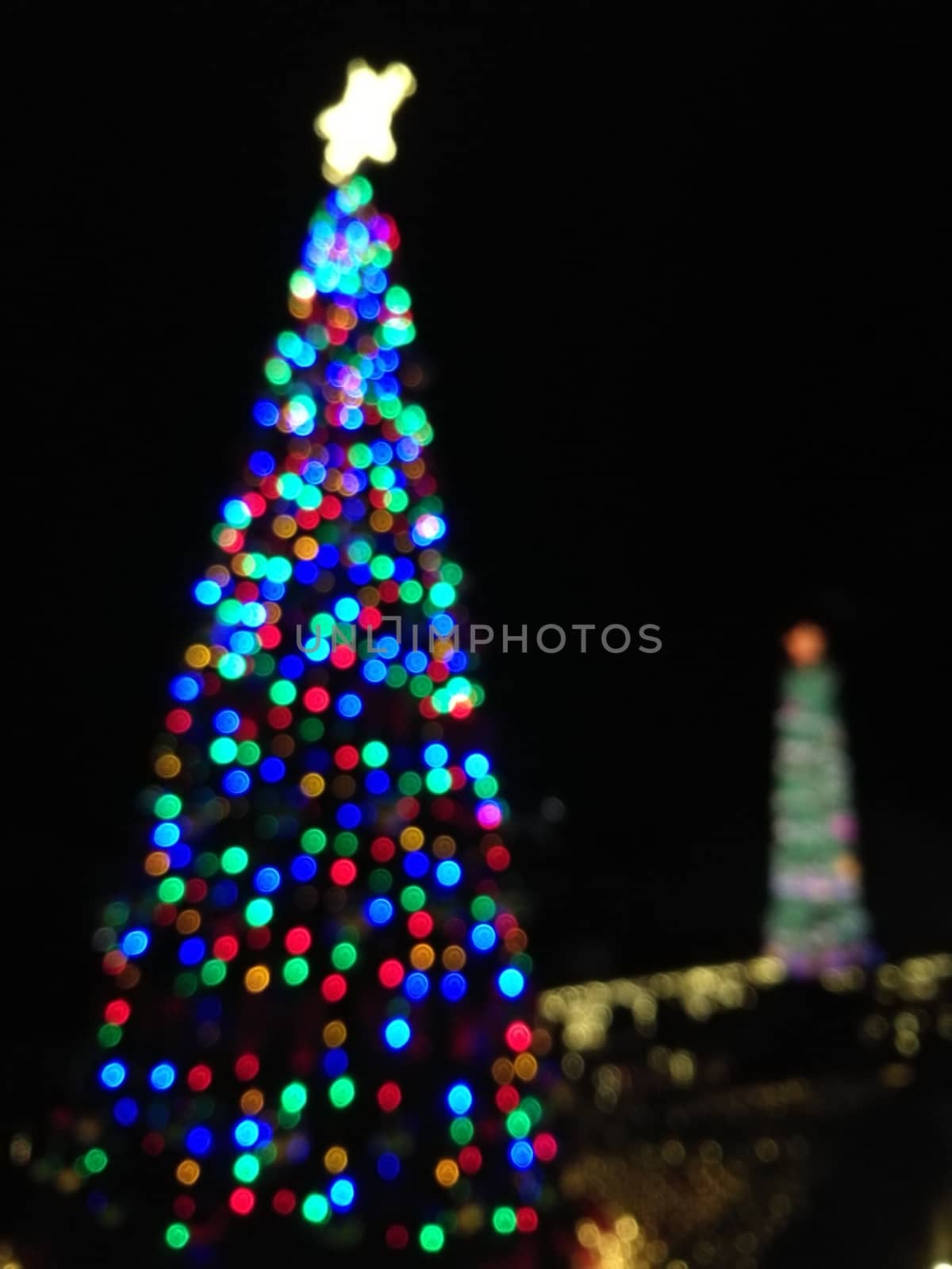 Defocused abstract light Christmas tree shape to celebrate Xmas and New Year Festival